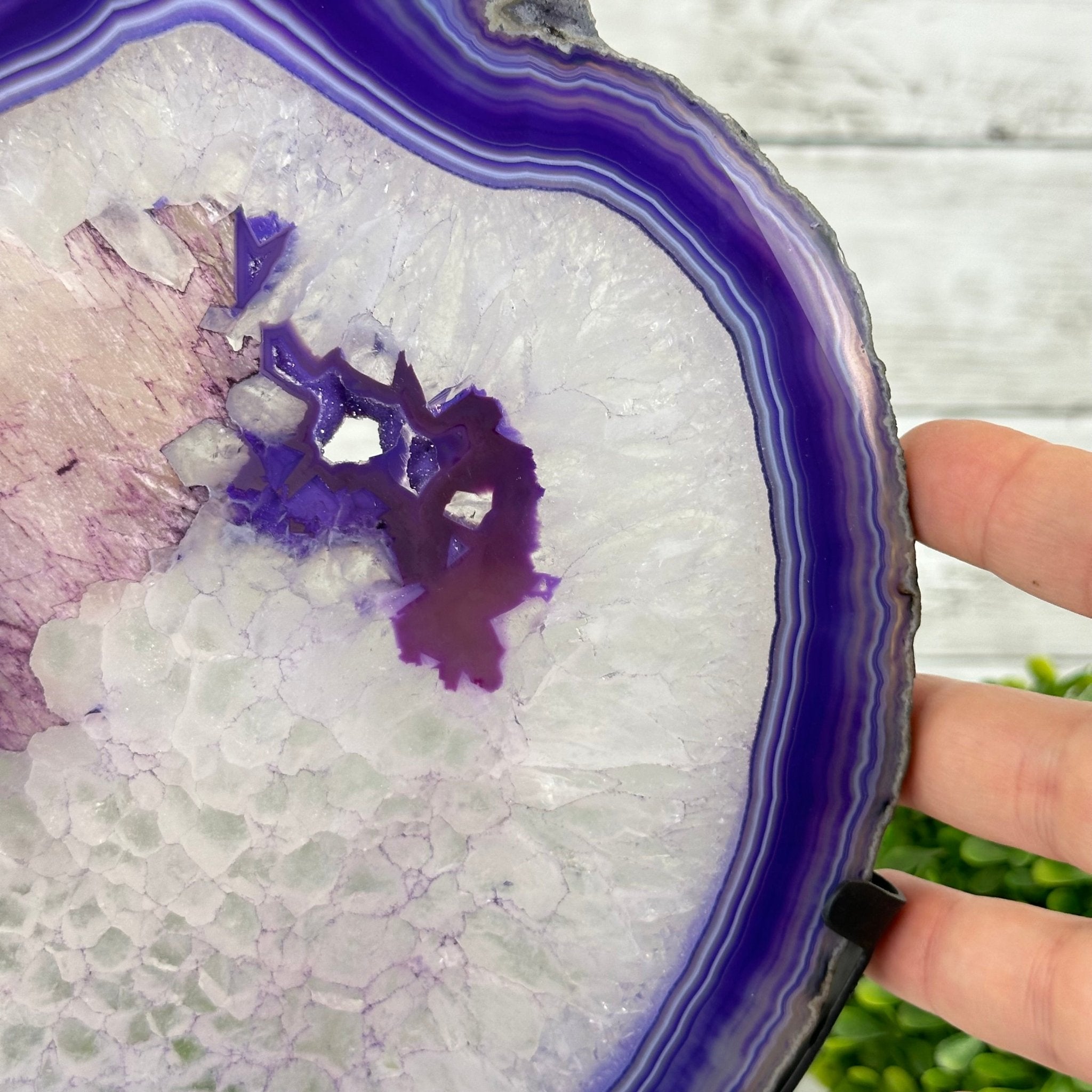 Brazilian Purple Agate Slice on Metal Base, 11.7" Tall #5065PU-047 - Brazil GemsBrazil GemsBrazilian Purple Agate Slice on Metal Base, 11.7" Tall #5065PU-047Slices on Fixed Bases5065PU-047