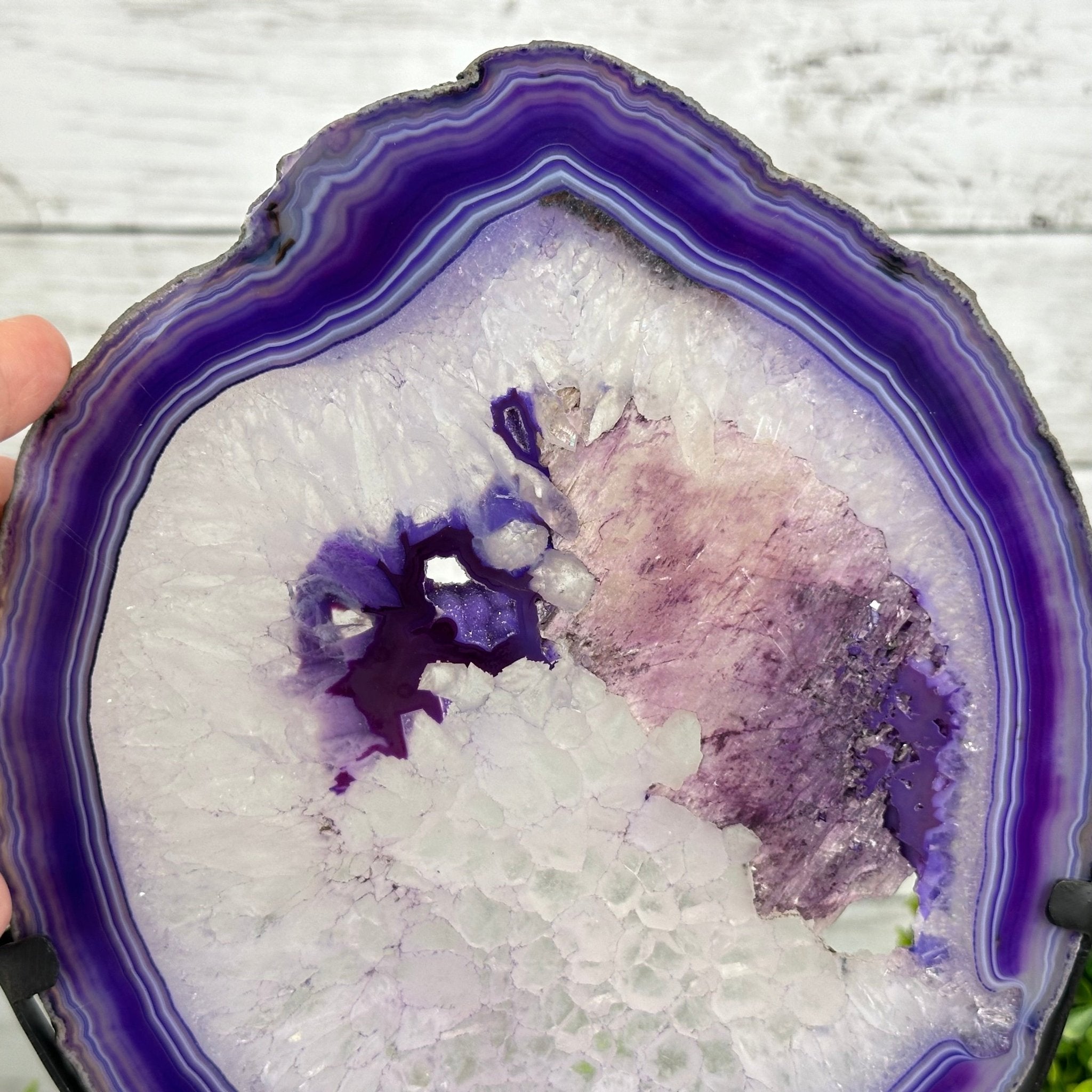Brazilian Purple Agate Slice on Metal Base, 11.7" Tall #5065PU-047 - Brazil GemsBrazil GemsBrazilian Purple Agate Slice on Metal Base, 11.7" Tall #5065PU-047Slices on Fixed Bases5065PU-047