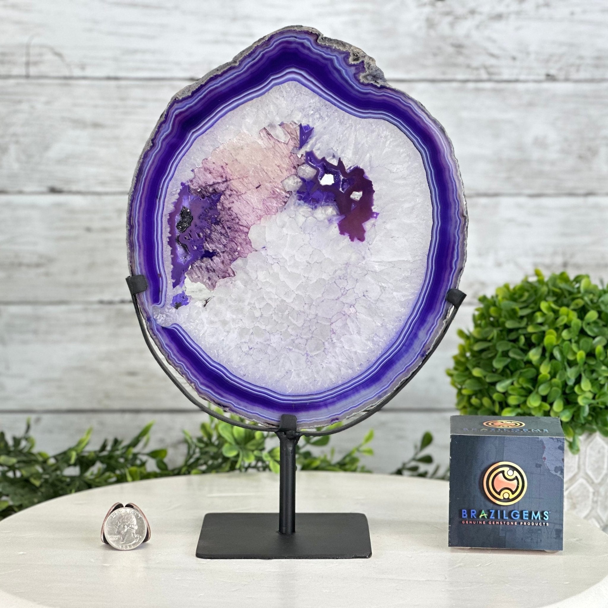 Brazilian Purple Agate Slice on Metal Base, 11.7" Tall #5065PU-047 - Brazil GemsBrazil GemsBrazilian Purple Agate Slice on Metal Base, 11.7" Tall #5065PU-047Slices on Fixed Bases5065PU-047