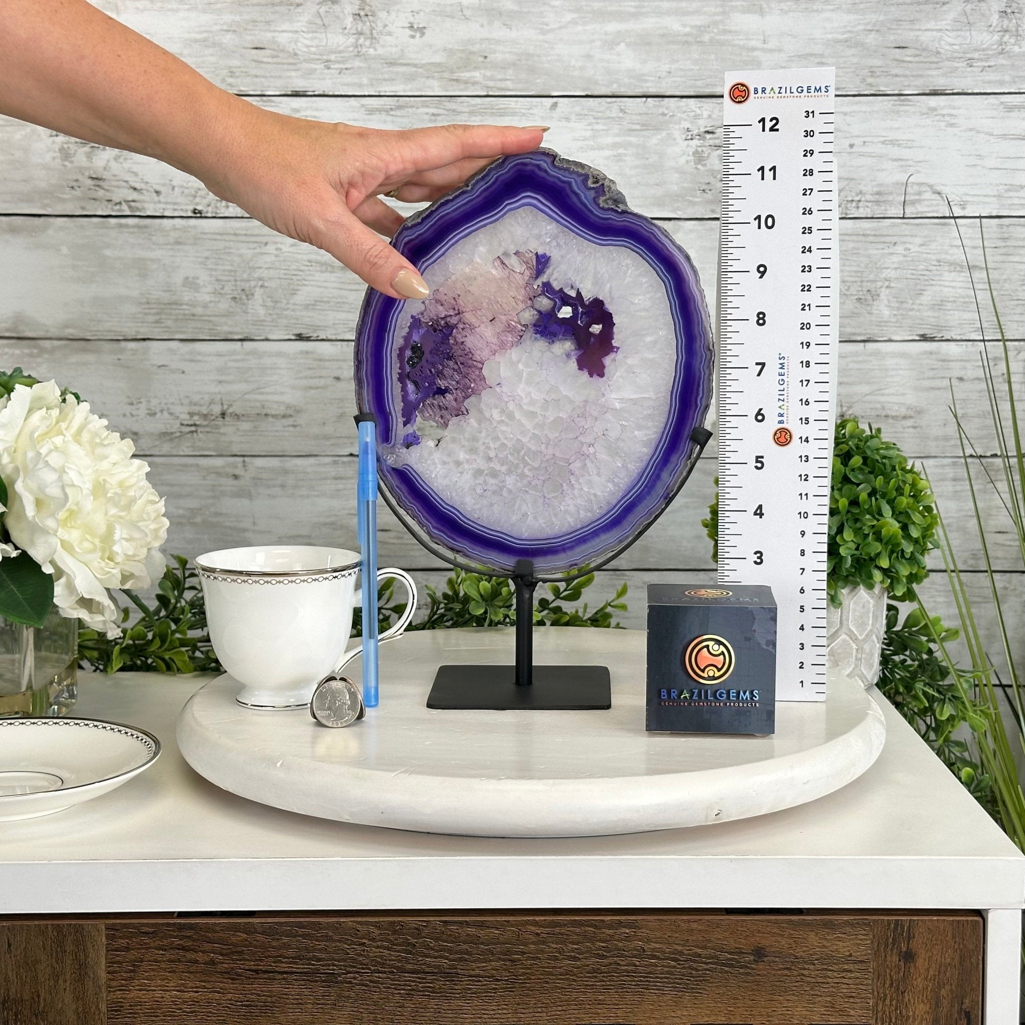 Brazilian Purple Agate Slice on Metal Base, 11.7" Tall #5065PU-047 - Brazil GemsBrazil GemsBrazilian Purple Agate Slice on Metal Base, 11.7" Tall #5065PU-047Slices on Fixed Bases5065PU-047