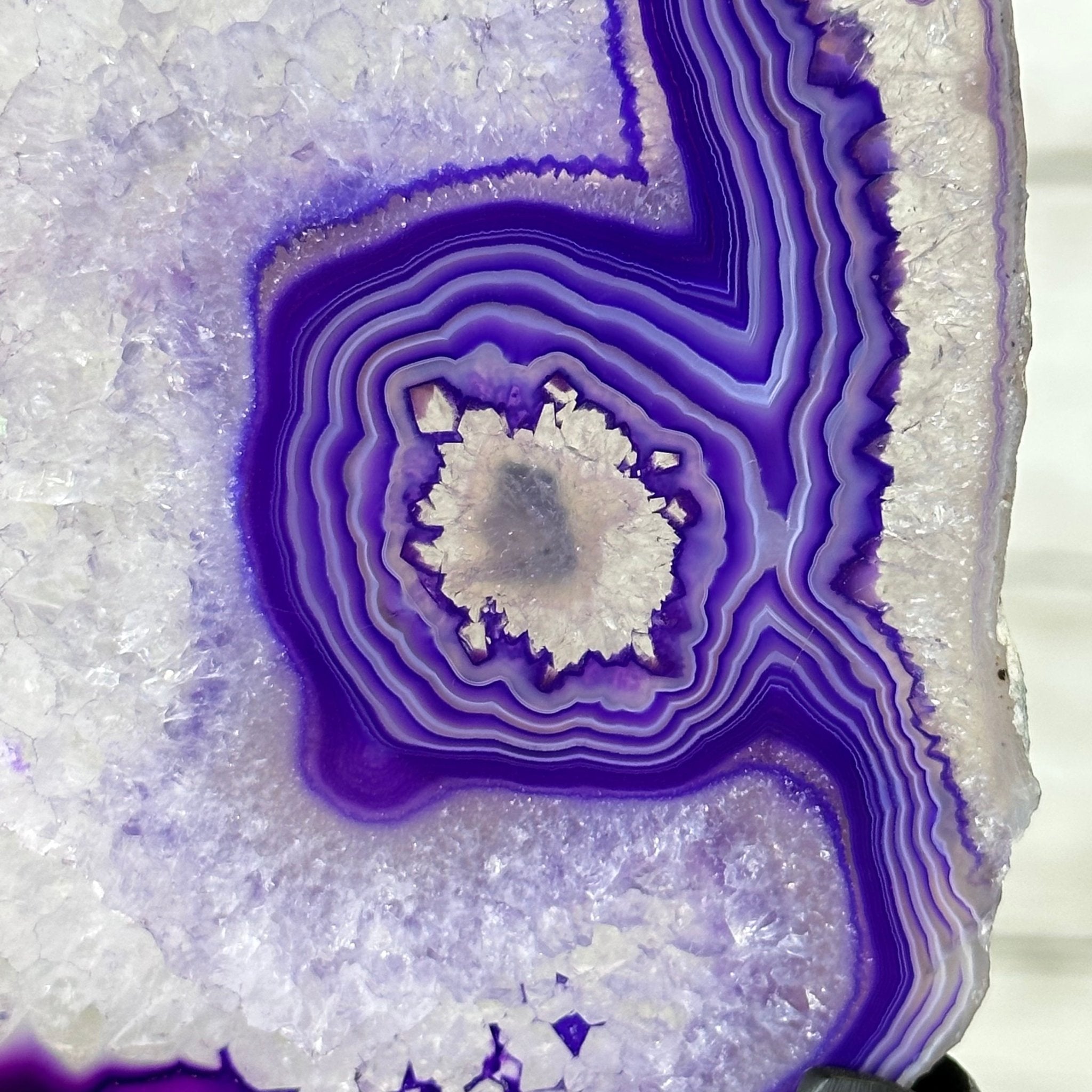 Brazilian Purple Agate Slice on Metal Base, 12.4" Tall Model #5065PU-045 by Brazil Gems - Brazil GemsBrazil GemsBrazilian Purple Agate Slice on Metal Base, 12.4" Tall Model #5065PU-045 by Brazil GemsSlices on Fixed Bases5065PU-045