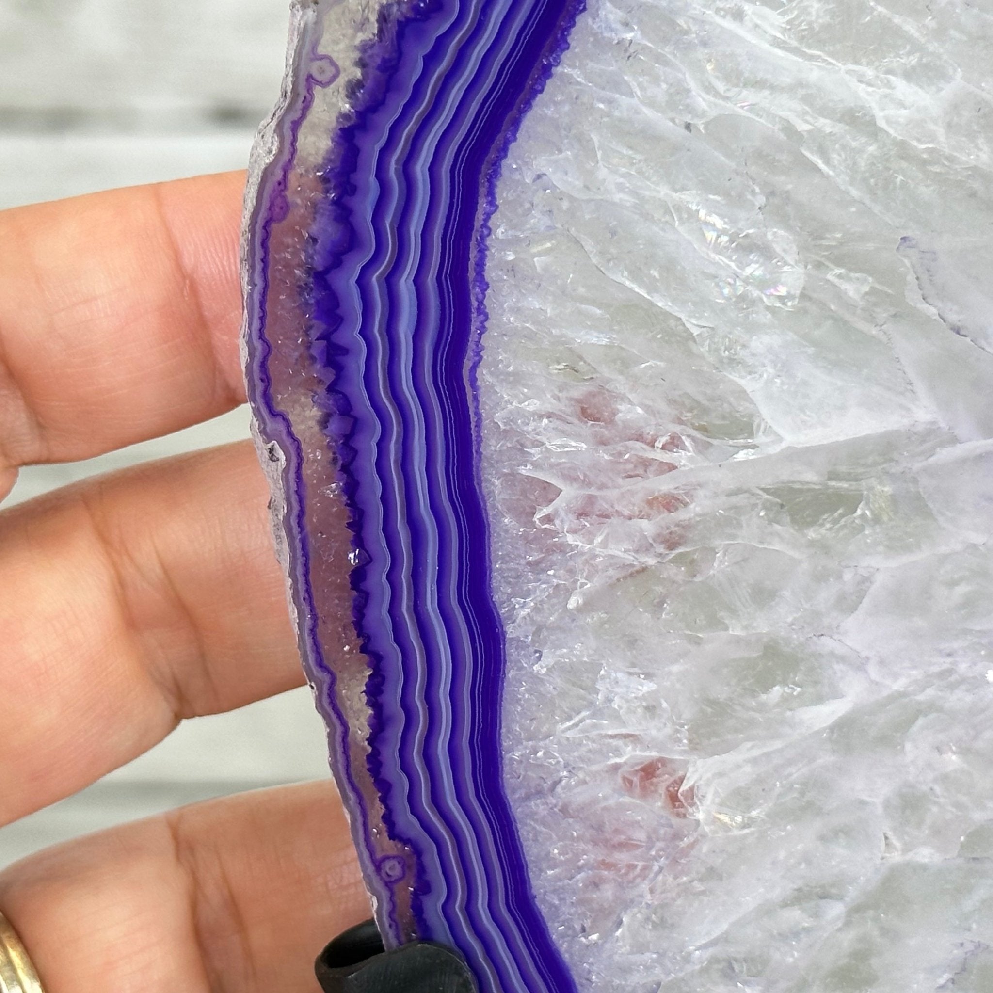 Brazilian Purple Agate Slice on Metal Base, 12.4" Tall Model #5065PU-045 by Brazil Gems - Brazil GemsBrazil GemsBrazilian Purple Agate Slice on Metal Base, 12.4" Tall Model #5065PU-045 by Brazil GemsSlices on Fixed Bases5065PU-045