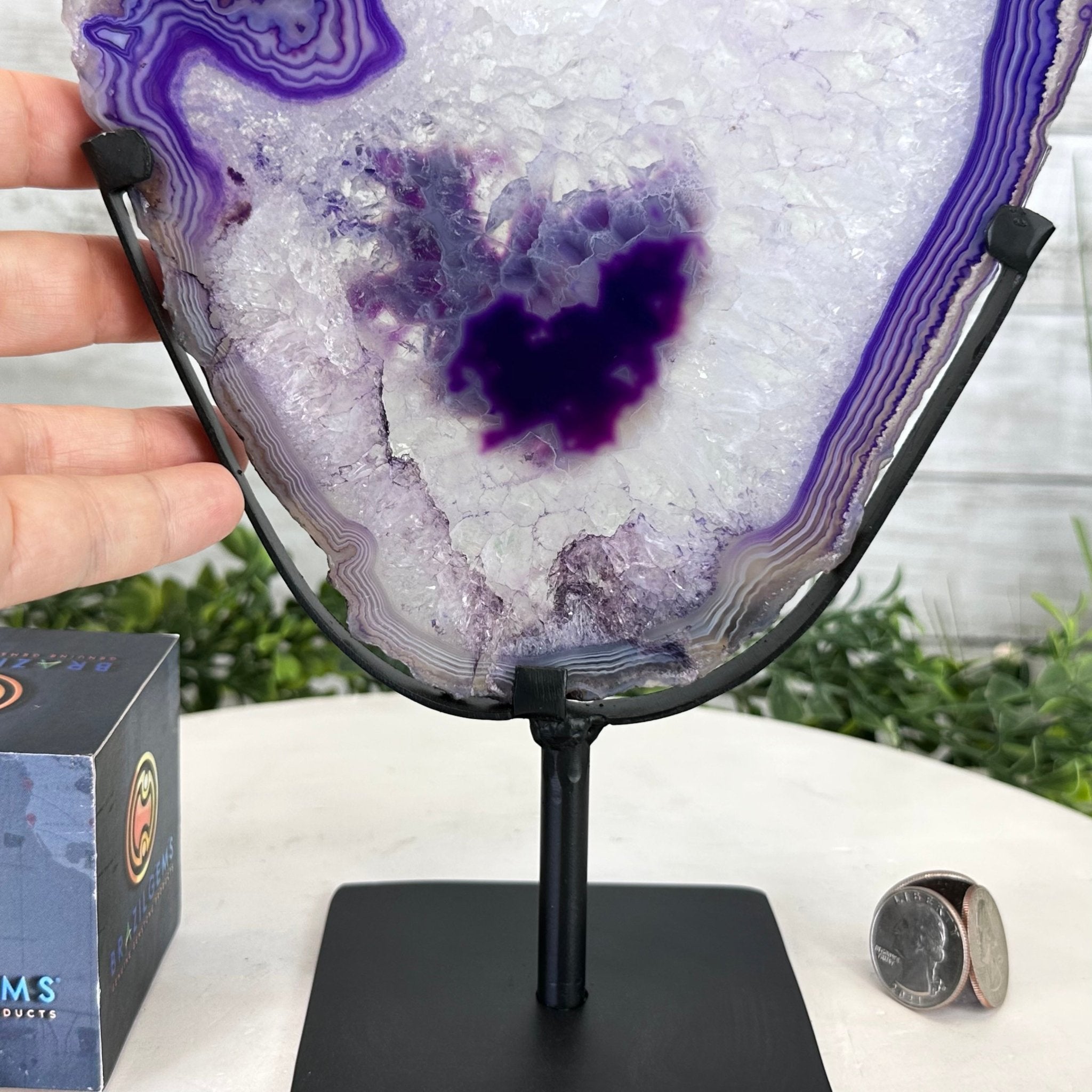Brazilian Purple Agate Slice on Metal Base, 12.4" Tall Model #5065PU-045 by Brazil Gems - Brazil GemsBrazil GemsBrazilian Purple Agate Slice on Metal Base, 12.4" Tall Model #5065PU-045 by Brazil GemsSlices on Fixed Bases5065PU-045