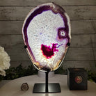 Brazilian Purple Agate Slice on Metal Base, 12.4" Tall Model #5065PU-045 by Brazil Gems - Brazil GemsBrazil GemsBrazilian Purple Agate Slice on Metal Base, 12.4" Tall Model #5065PU-045 by Brazil GemsSlices on Fixed Bases5065PU-045