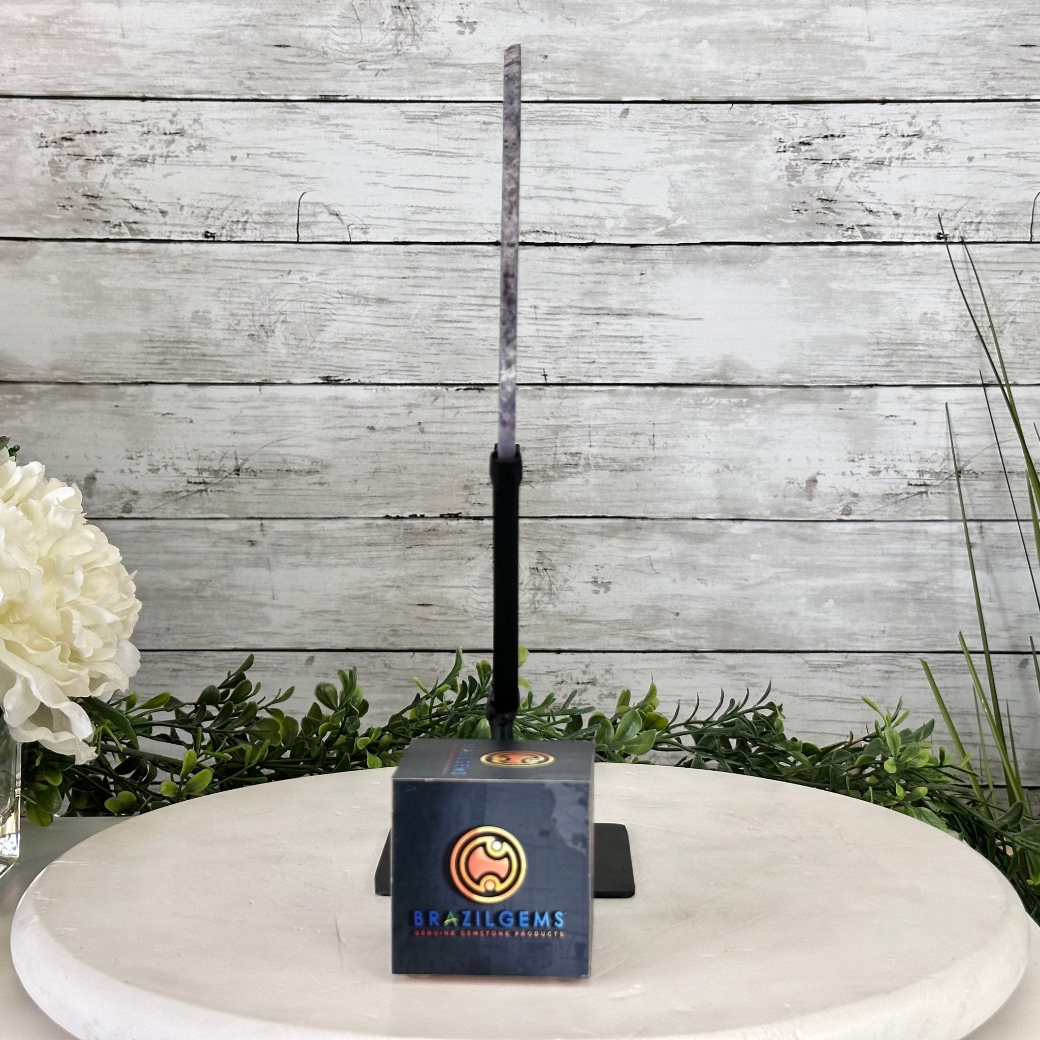 Brazilian Purple Agate Slice on Metal Base, 12.4" Tall Model #5065PU-045 by Brazil Gems - Brazil GemsBrazil GemsBrazilian Purple Agate Slice on Metal Base, 12.4" Tall Model #5065PU-045 by Brazil GemsSlices on Fixed Bases5065PU-045