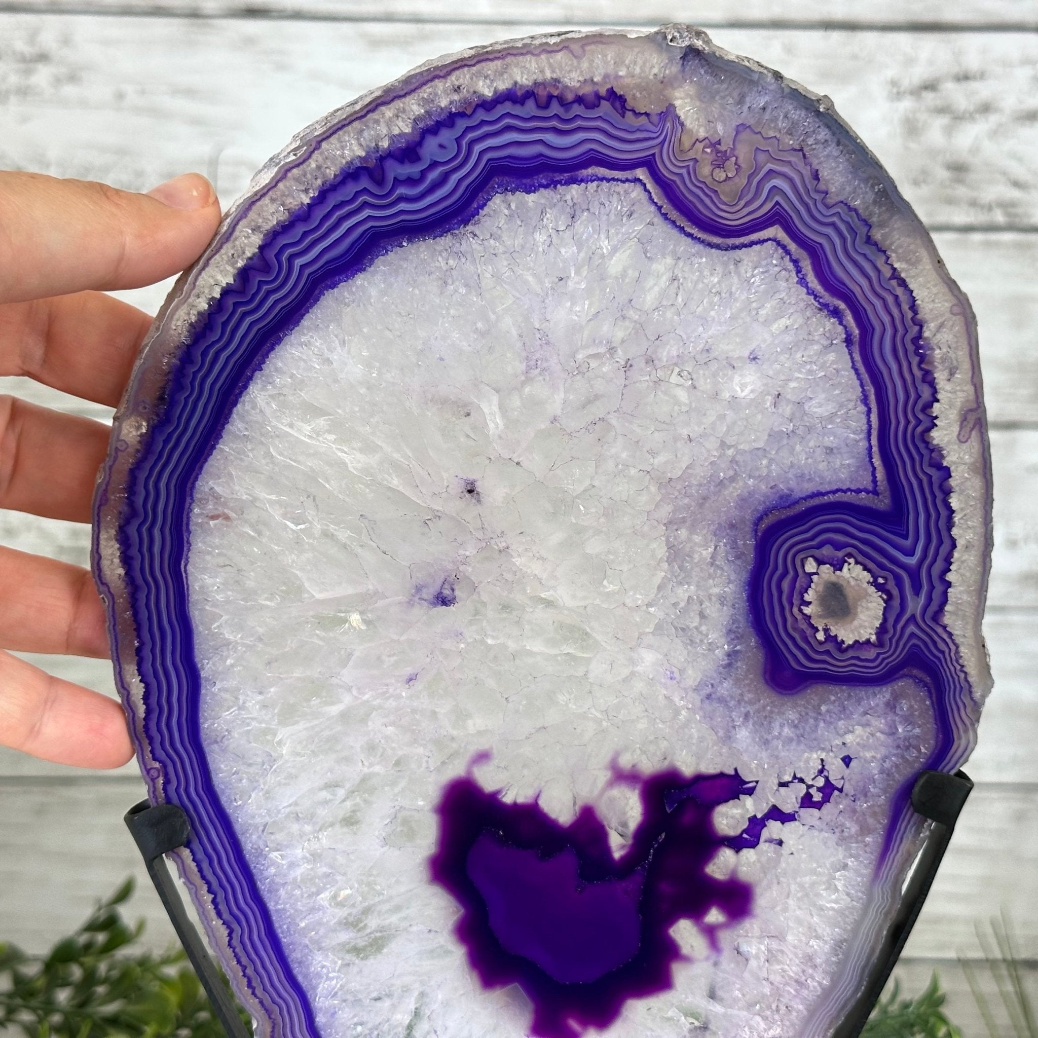 Brazilian Purple Agate Slice on Metal Base, 12.4" Tall Model #5065PU-045 by Brazil Gems - Brazil GemsBrazil GemsBrazilian Purple Agate Slice on Metal Base, 12.4" Tall Model #5065PU-045 by Brazil GemsSlices on Fixed Bases5065PU-045