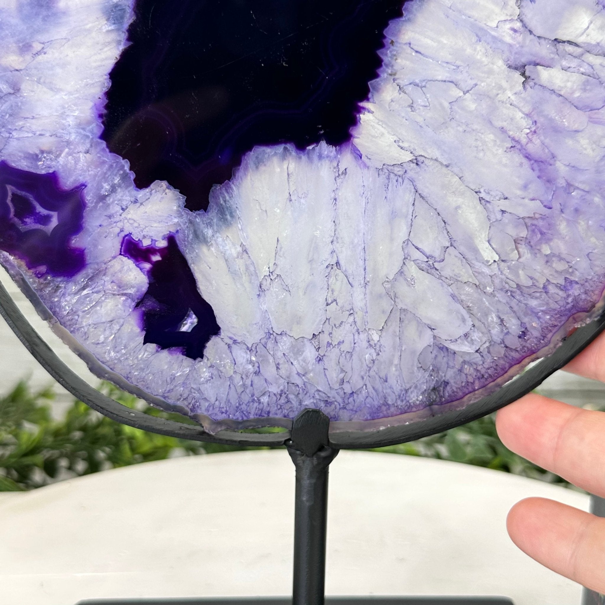 Brazilian Purple Agate Slice on Metal Base, 12.5" Tall Model #5065PU-052 by Brazil Gems - Brazil GemsBrazil GemsBrazilian Purple Agate Slice on Metal Base, 12.5" Tall Model #5065PU-052 by Brazil GemsSlices on Fixed Bases5065PU-052