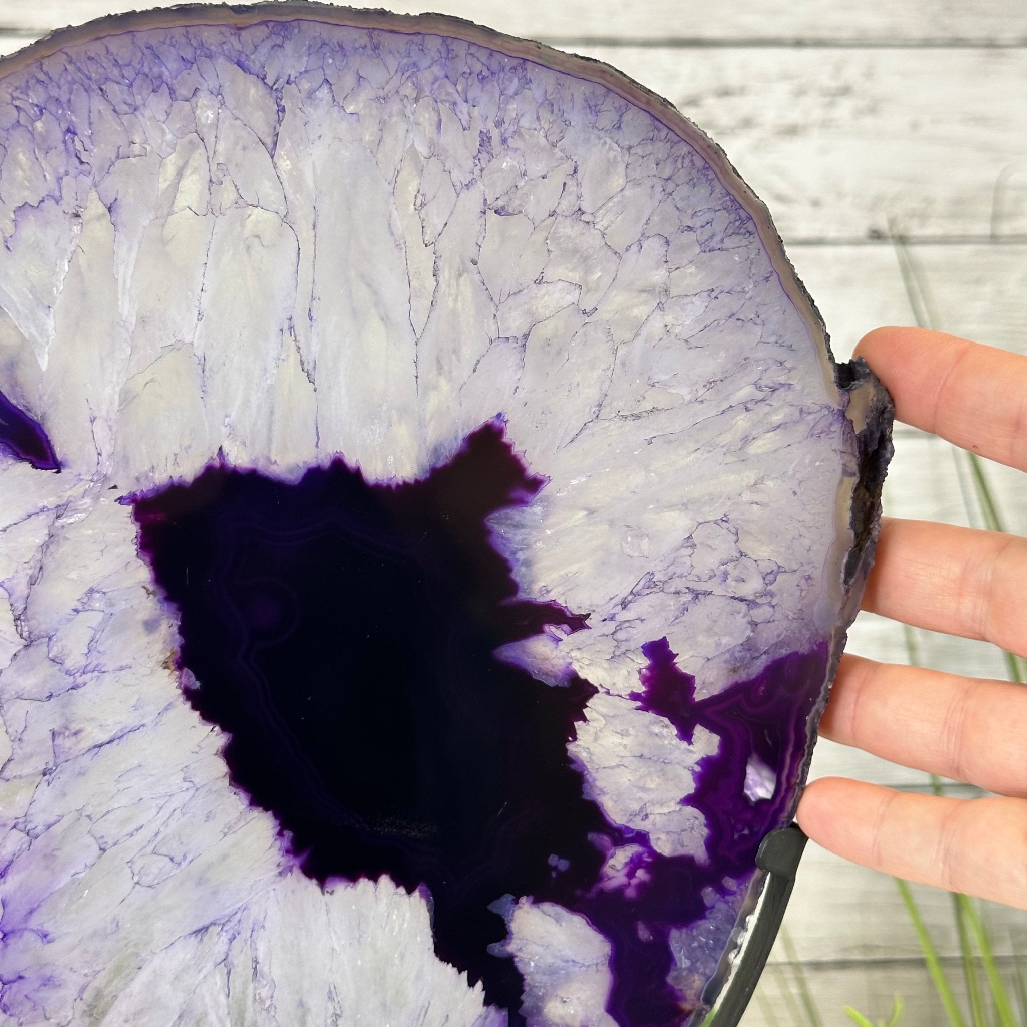 Brazilian Purple Agate Slice on Metal Base, 12.5" Tall Model #5065PU-052 by Brazil Gems - Brazil GemsBrazil GemsBrazilian Purple Agate Slice on Metal Base, 12.5" Tall Model #5065PU-052 by Brazil GemsSlices on Fixed Bases5065PU-052