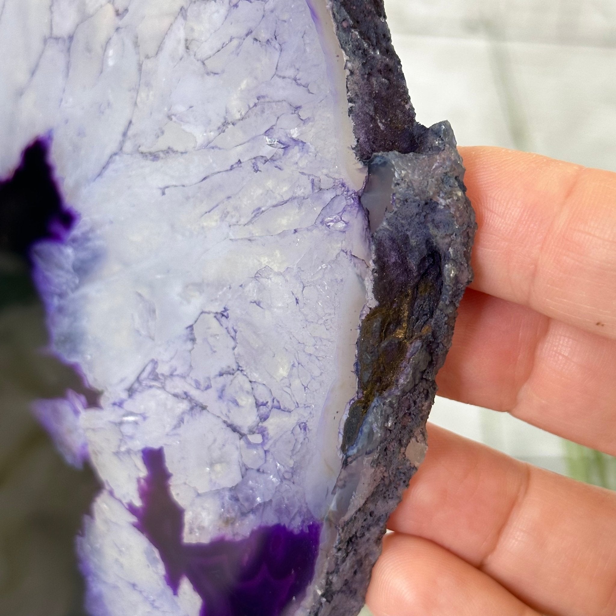 Brazilian Purple Agate Slice on Metal Base, 12.5" Tall Model #5065PU-052 by Brazil Gems - Brazil GemsBrazil GemsBrazilian Purple Agate Slice on Metal Base, 12.5" Tall Model #5065PU-052 by Brazil GemsSlices on Fixed Bases5065PU-052