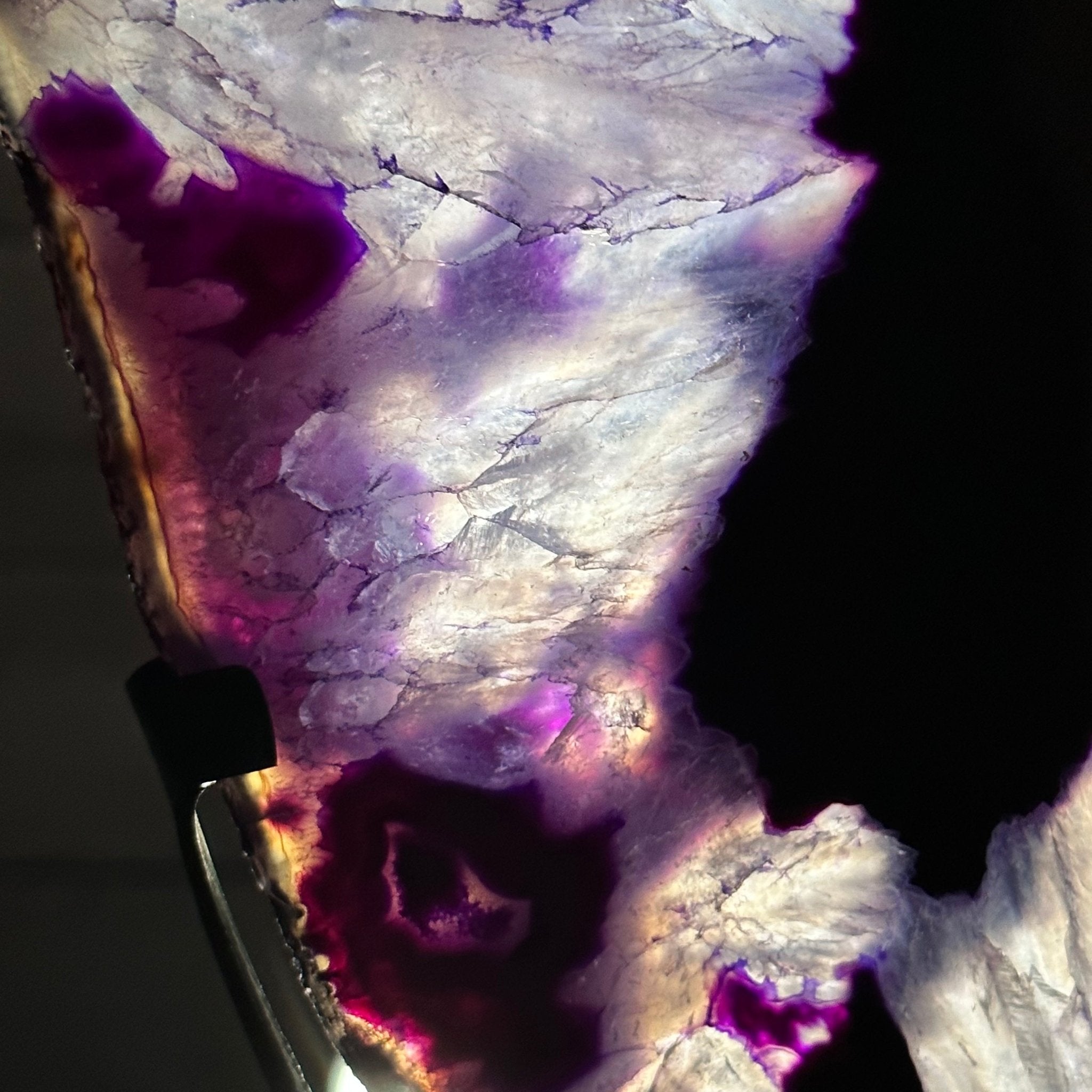 Brazilian Purple Agate Slice on Metal Base, 12.5" Tall Model #5065PU-052 by Brazil Gems - Brazil GemsBrazil GemsBrazilian Purple Agate Slice on Metal Base, 12.5" Tall Model #5065PU-052 by Brazil GemsSlices on Fixed Bases5065PU-052