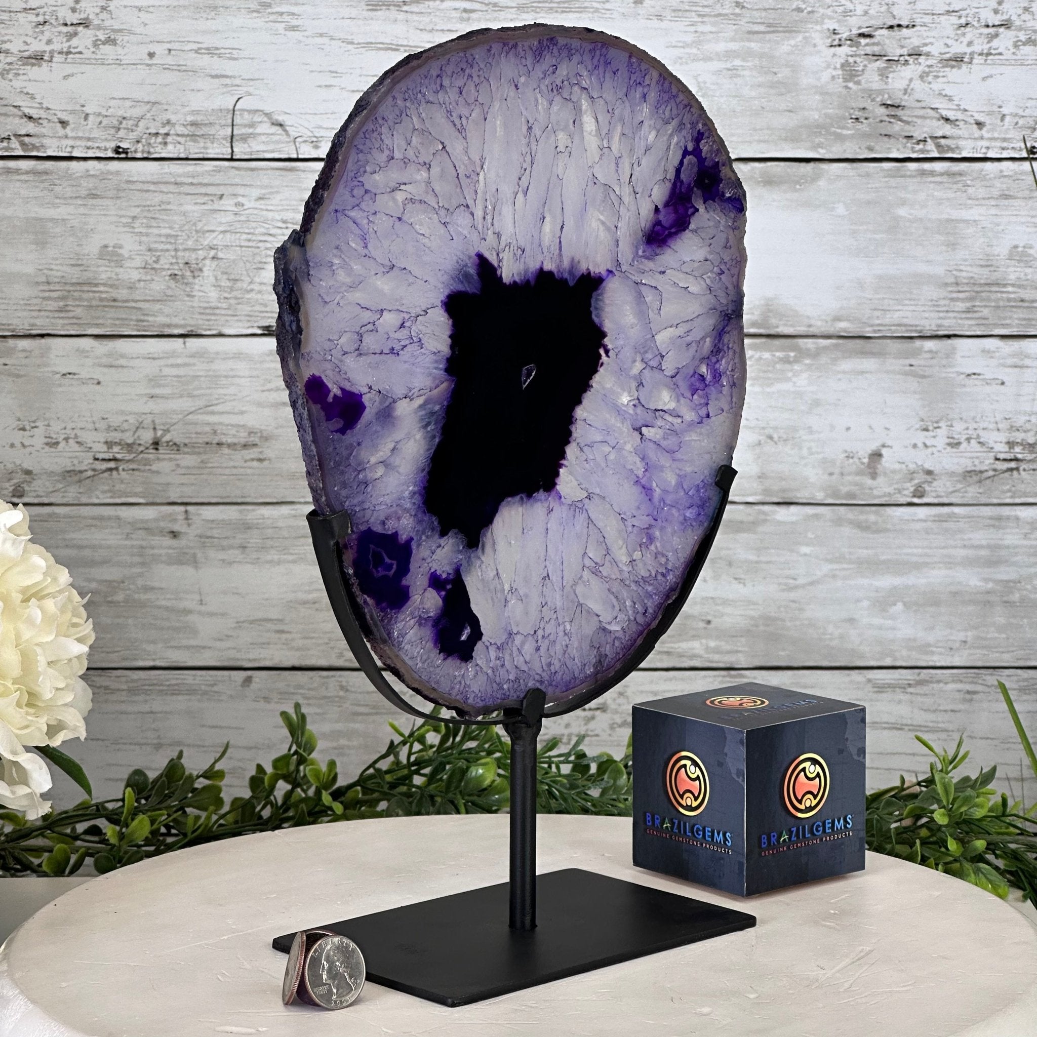 Brazilian Purple Agate Slice on Metal Base, 12.5" Tall Model #5065PU-052 by Brazil Gems - Brazil GemsBrazil GemsBrazilian Purple Agate Slice on Metal Base, 12.5" Tall Model #5065PU-052 by Brazil GemsSlices on Fixed Bases5065PU-052