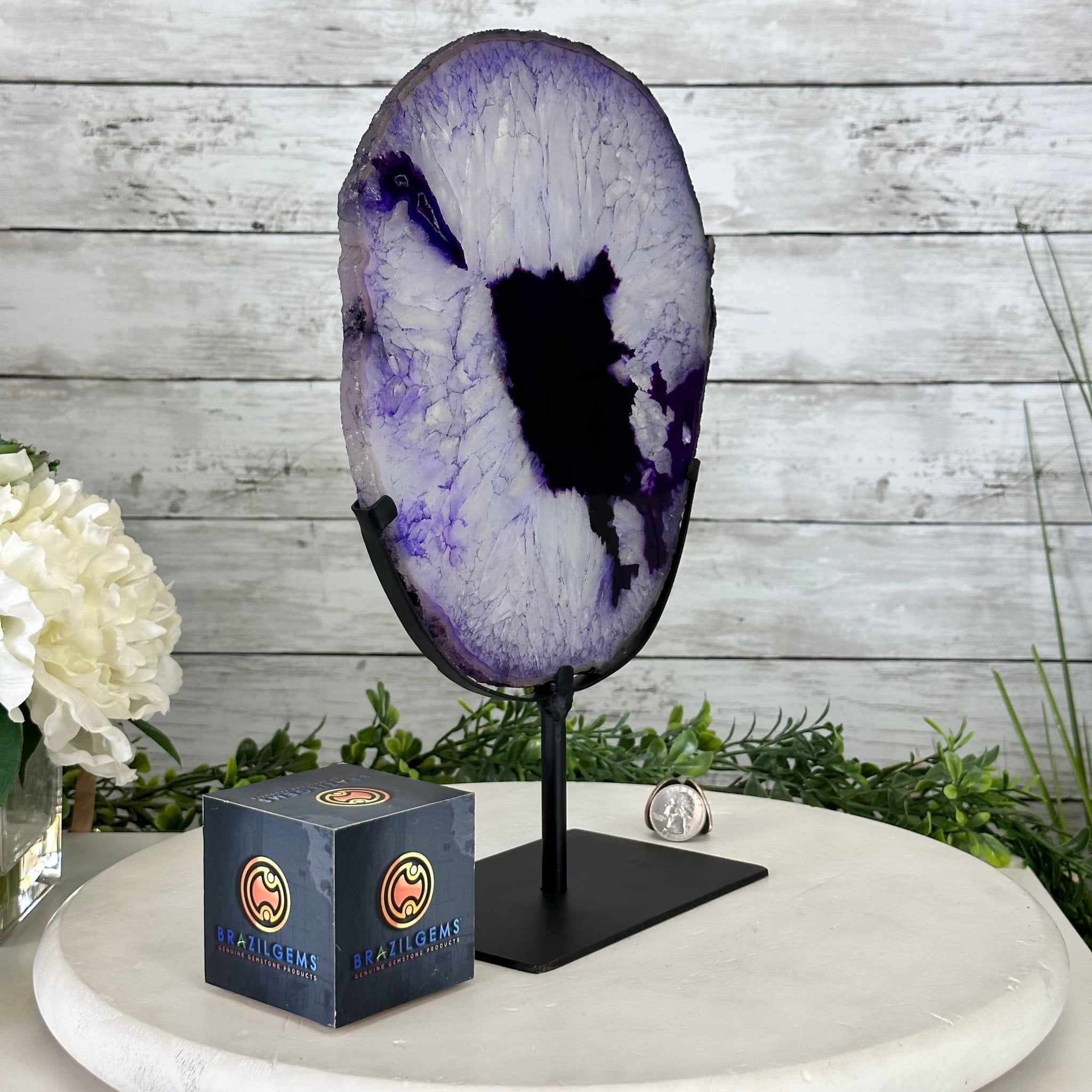 Brazilian Purple Agate Slice on Metal Base, 12.5" Tall Model #5065PU-052 by Brazil Gems - Brazil GemsBrazil GemsBrazilian Purple Agate Slice on Metal Base, 12.5" Tall Model #5065PU-052 by Brazil GemsSlices on Fixed Bases5065PU-052