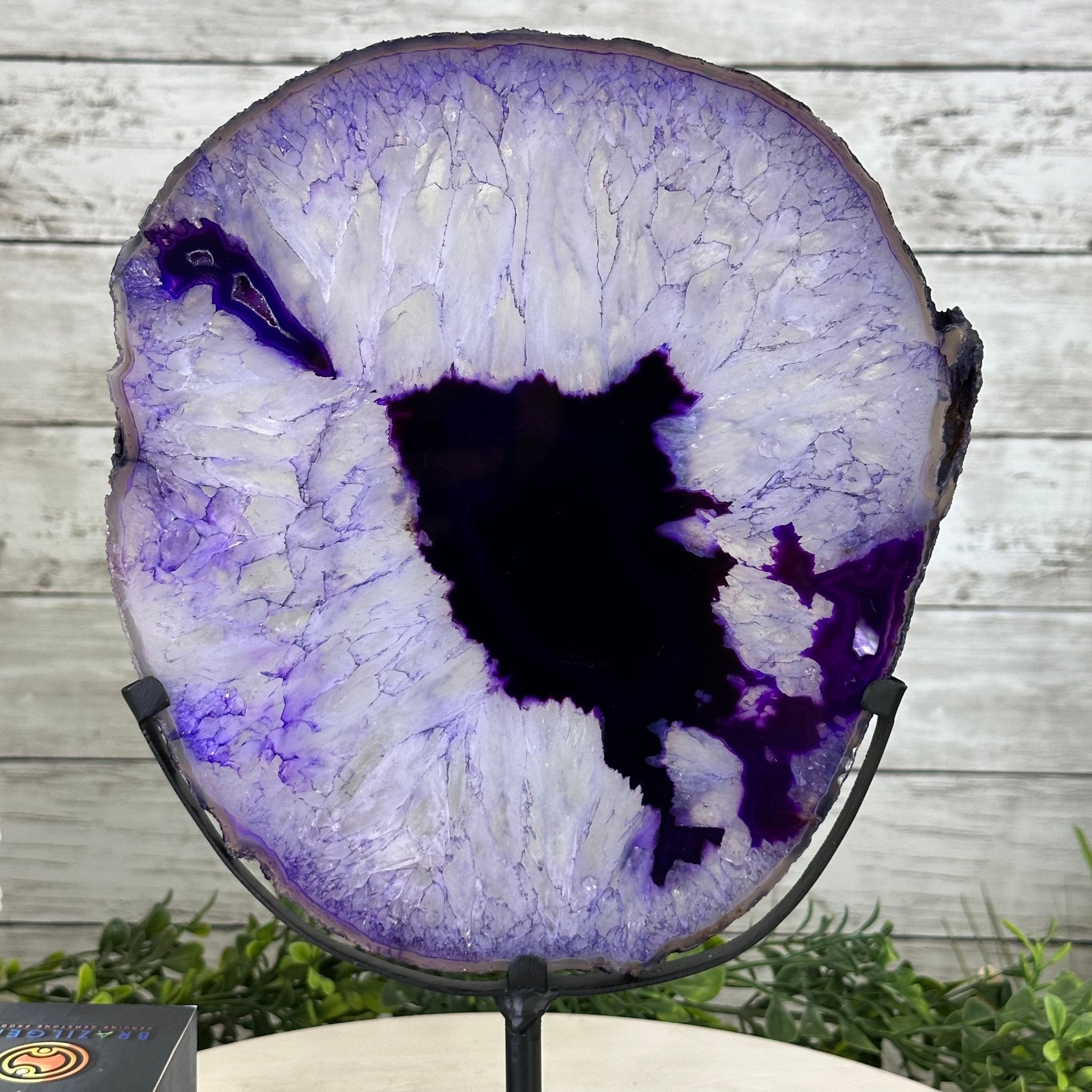 Brazilian Purple Agate Slice on Metal Base, 12.5" Tall Model #5065PU-052 by Brazil Gems - Brazil GemsBrazil GemsBrazilian Purple Agate Slice on Metal Base, 12.5" Tall Model #5065PU-052 by Brazil GemsSlices on Fixed Bases5065PU-052