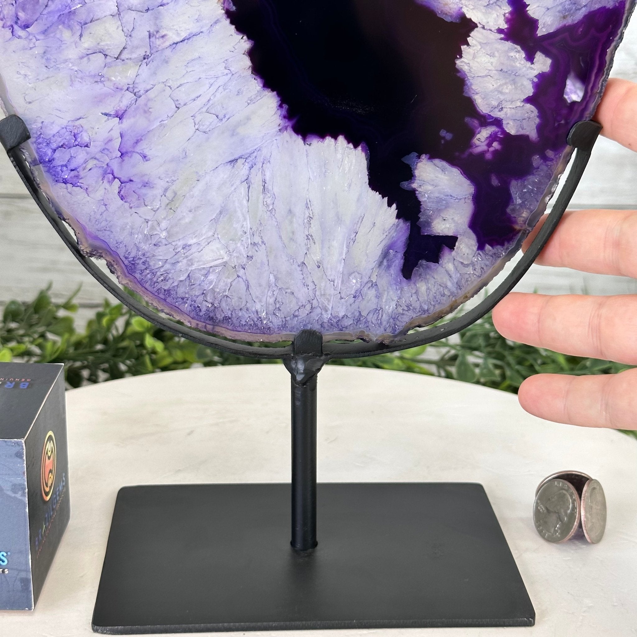 Brazilian Purple Agate Slice on Metal Base, 12.5" Tall Model #5065PU-052 by Brazil Gems - Brazil GemsBrazil GemsBrazilian Purple Agate Slice on Metal Base, 12.5" Tall Model #5065PU-052 by Brazil GemsSlices on Fixed Bases5065PU-052