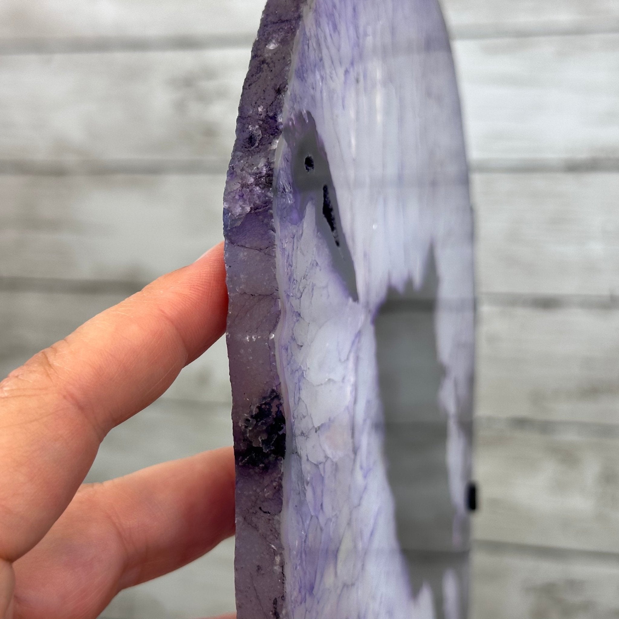Brazilian Purple Agate Slice on Metal Base, 12.5" Tall Model #5065PU-052 by Brazil Gems - Brazil GemsBrazil GemsBrazilian Purple Agate Slice on Metal Base, 12.5" Tall Model #5065PU-052 by Brazil GemsSlices on Fixed Bases5065PU-052