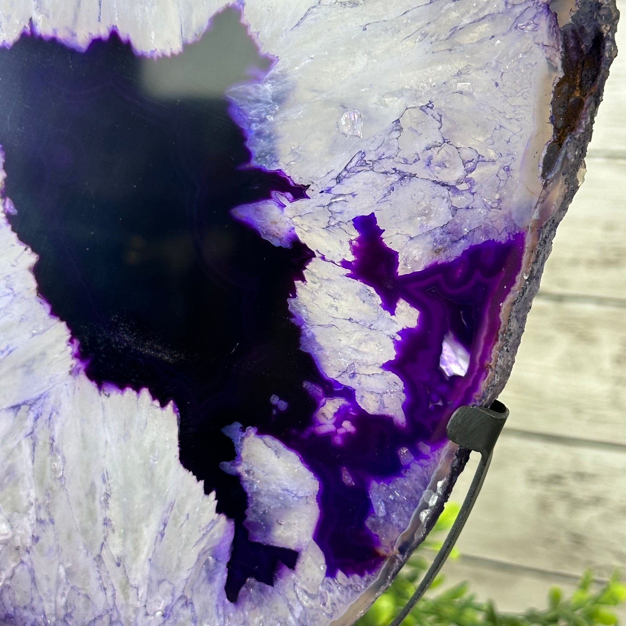 Brazilian Purple Agate Slice on Metal Base, 12.5" Tall Model #5065PU-052 by Brazil Gems - Brazil GemsBrazil GemsBrazilian Purple Agate Slice on Metal Base, 12.5" Tall Model #5065PU-052 by Brazil GemsSlices on Fixed Bases5065PU-052