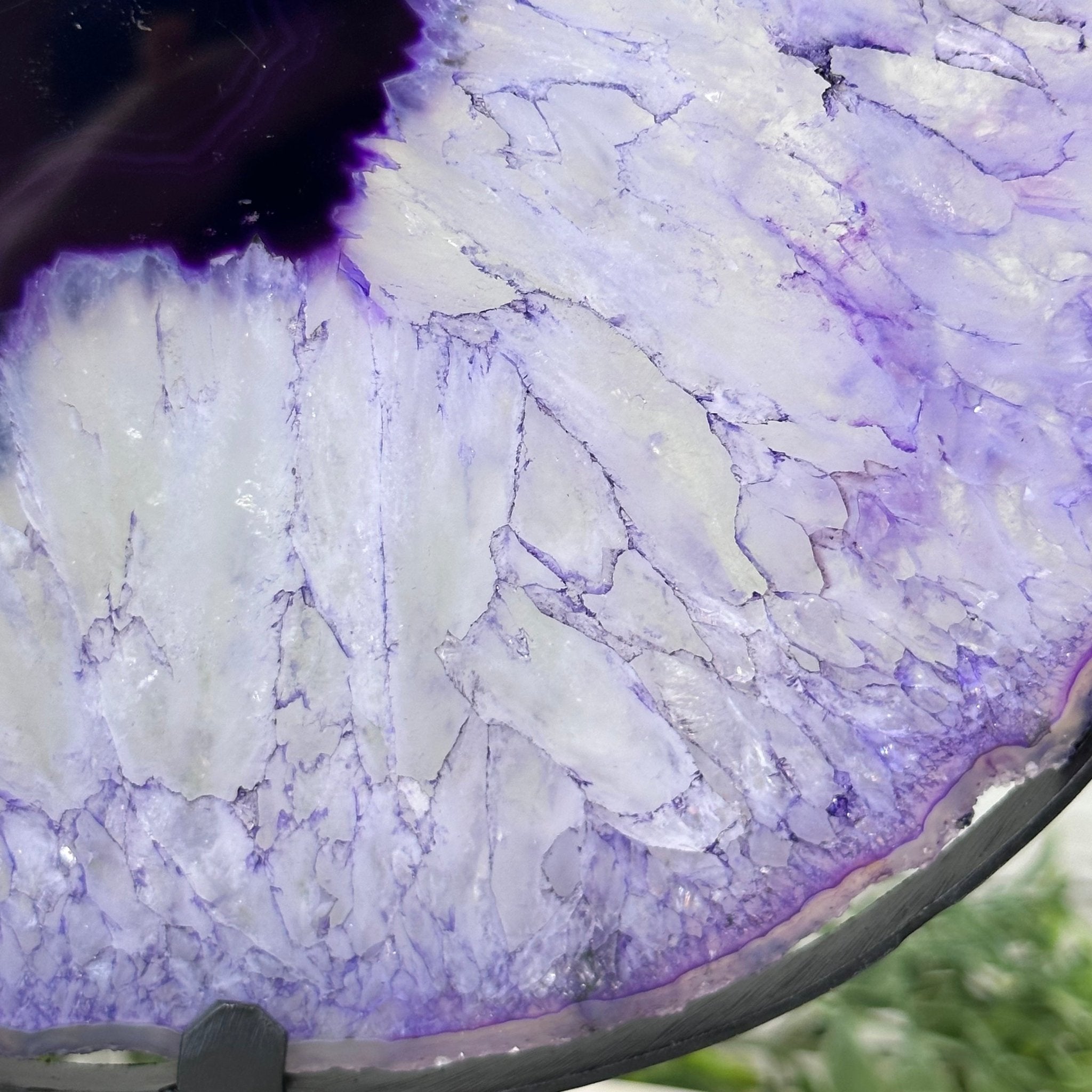 Brazilian Purple Agate Slice on Metal Base, 12.5" Tall Model #5065PU-052 by Brazil Gems - Brazil GemsBrazil GemsBrazilian Purple Agate Slice on Metal Base, 12.5" Tall Model #5065PU-052 by Brazil GemsSlices on Fixed Bases5065PU-052