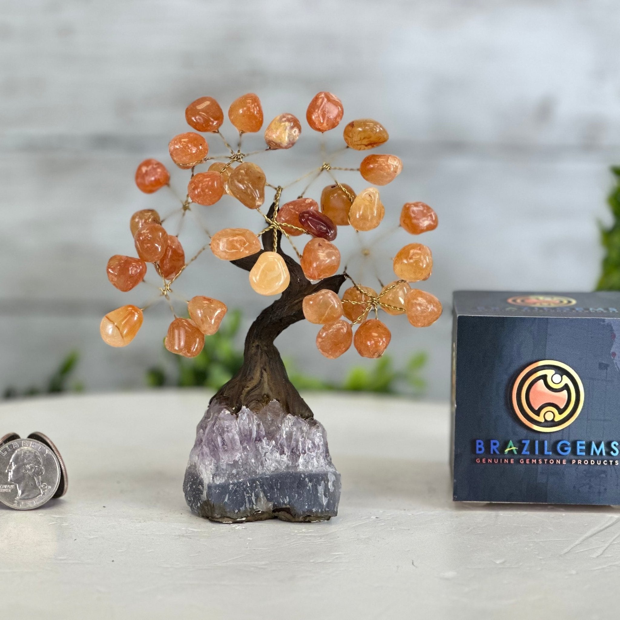 Carnelian 5" Tall Handmade Gemstone Tree on a Crystal base, 35 Gems #5401CARN - Brazil GemsBrazil GemsCarnelian 5" Tall Handmade Gemstone Tree on a Crystal base, 35 Gems #5401CARNGemstone Trees5401CARN