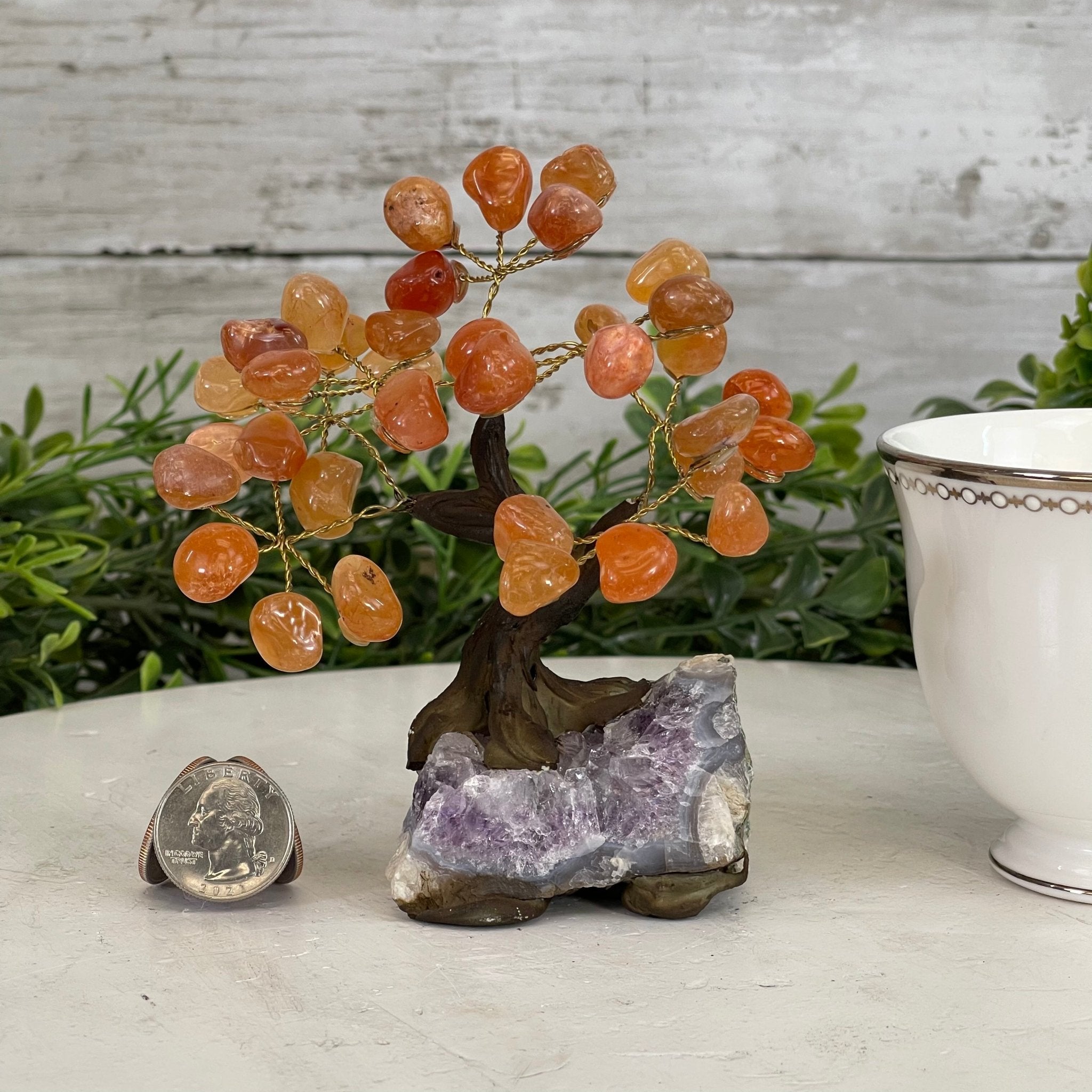 Carnelian 5" Tall Handmade Gemstone Tree on a Crystal base, 35 Gems #5401CARN - Brazil GemsBrazil GemsCarnelian 5" Tall Handmade Gemstone Tree on a Crystal base, 35 Gems #5401CARNGemstone Trees5401CARN