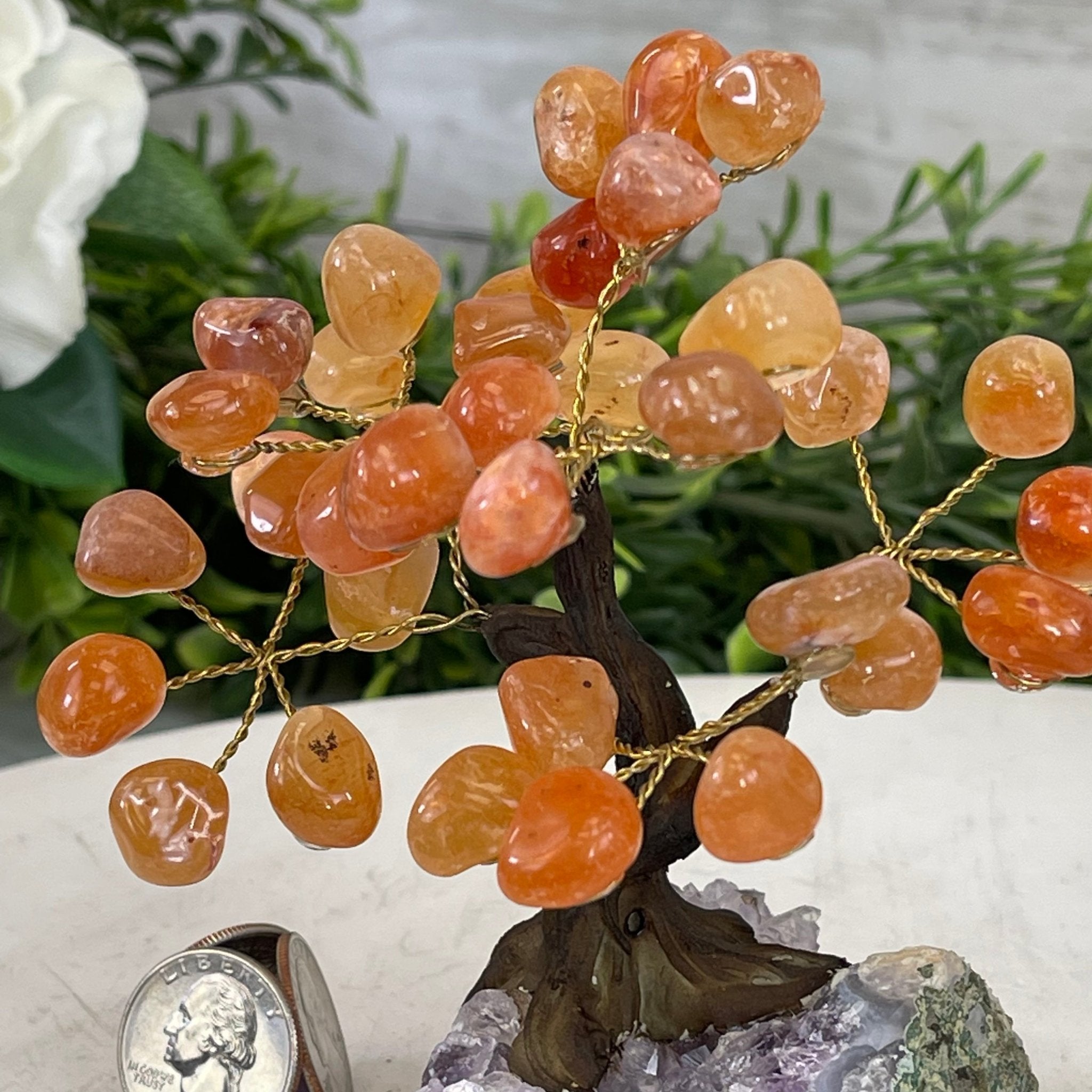 Carnelian 5" Tall Handmade Gemstone Tree on a Crystal base, 35 Gems #5401CARN - Brazil GemsBrazil GemsCarnelian 5" Tall Handmade Gemstone Tree on a Crystal base, 35 Gems #5401CARNGemstone Trees5401CARN