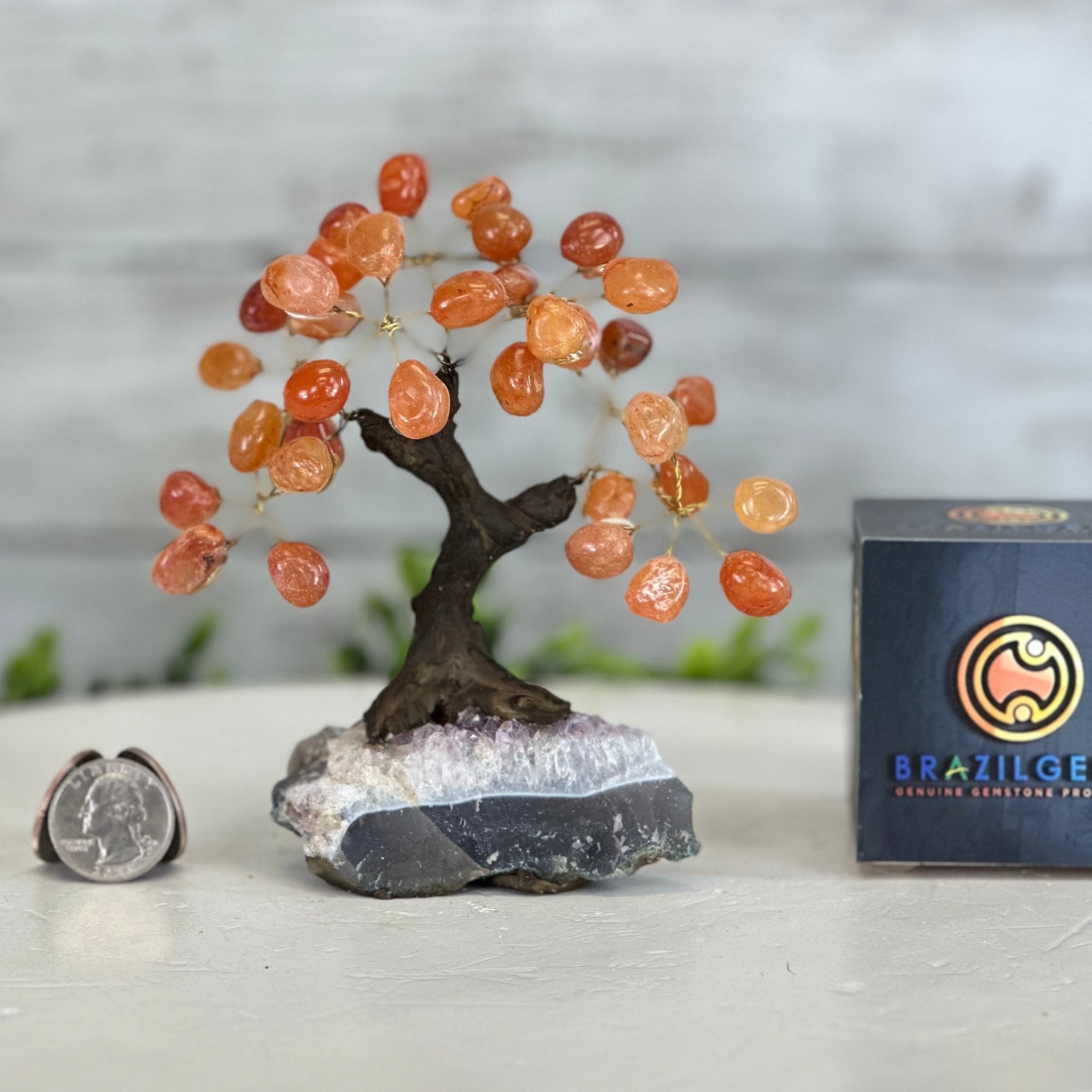 Carnelian 5" Tall Handmade Gemstone Tree on a Crystal base, 35 Gems #5401CARN - Brazil GemsBrazil GemsCarnelian 5" Tall Handmade Gemstone Tree on a Crystal base, 35 Gems #5401CARNGemstone Trees5401CARN