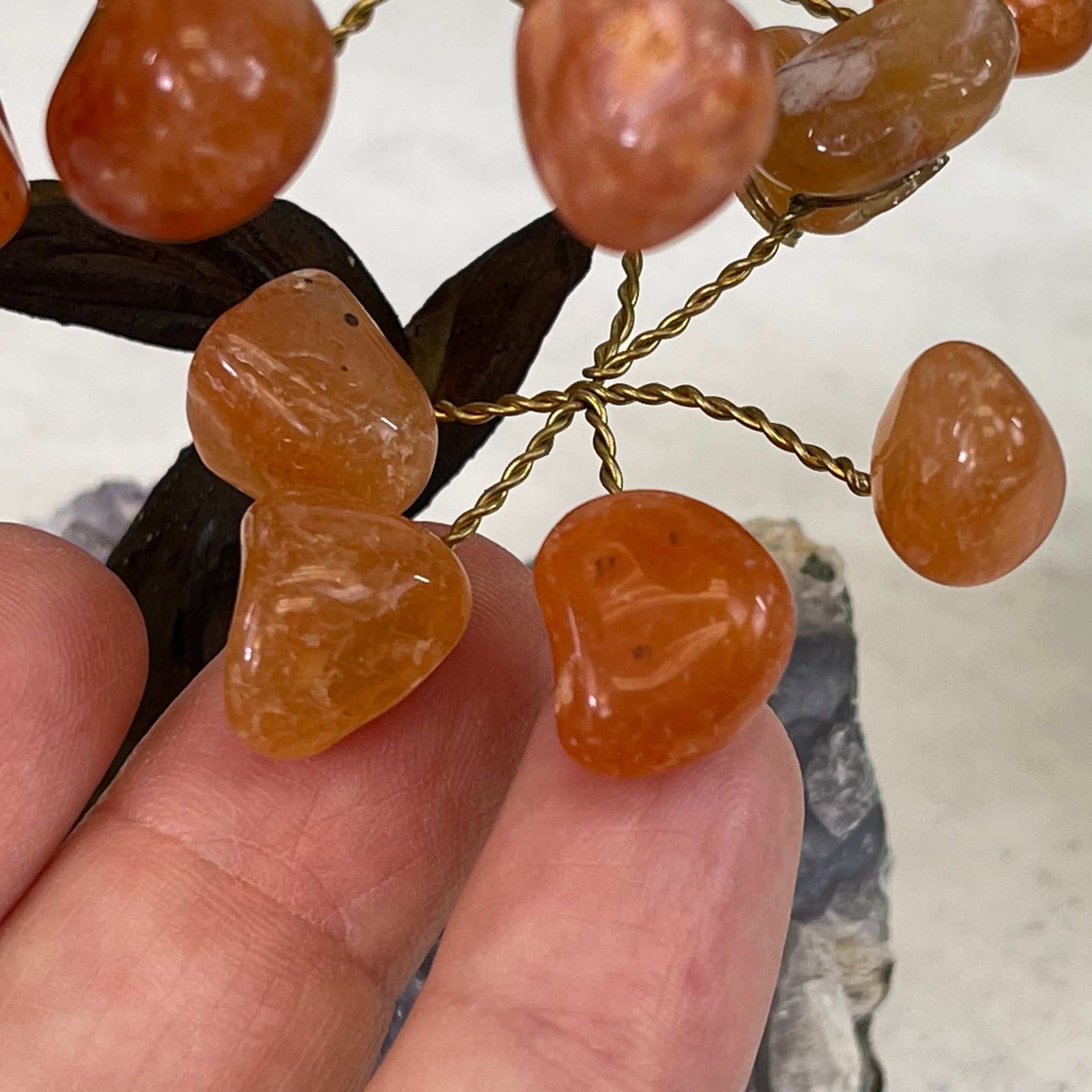 Carnelian 5" Tall Handmade Gemstone Tree on a Crystal base, 35 Gems #5401CARN - Brazil GemsBrazil GemsCarnelian 5" Tall Handmade Gemstone Tree on a Crystal base, 35 Gems #5401CARNGemstone Trees5401CARN