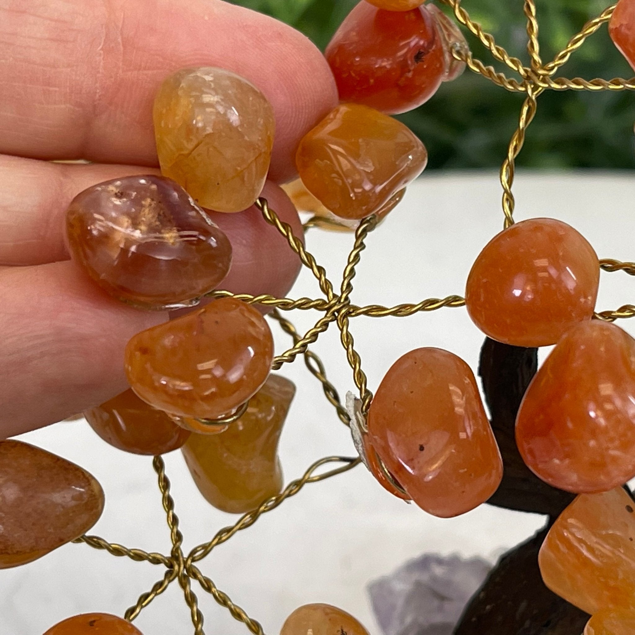 Carnelian 5" Tall Handmade Gemstone Tree on a Crystal base, 35 Gems #5401CARN - Brazil GemsBrazil GemsCarnelian 5" Tall Handmade Gemstone Tree on a Crystal base, 35 Gems #5401CARNGemstone Trees5401CARN