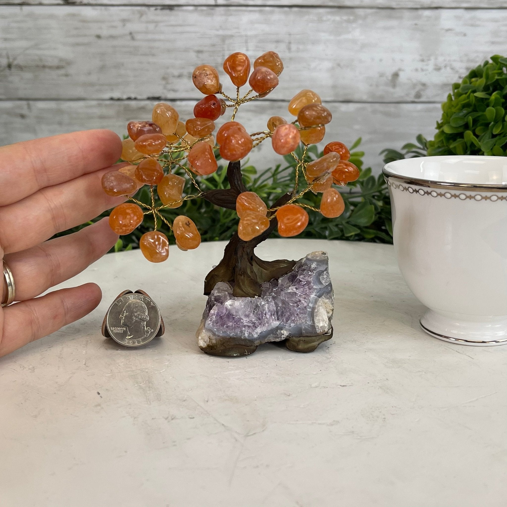 Carnelian 5" Tall Handmade Gemstone Tree on a Crystal base, 35 Gems #5401CARN - Brazil GemsBrazil GemsCarnelian 5" Tall Handmade Gemstone Tree on a Crystal base, 35 Gems #5401CARNGemstone Trees5401CARN