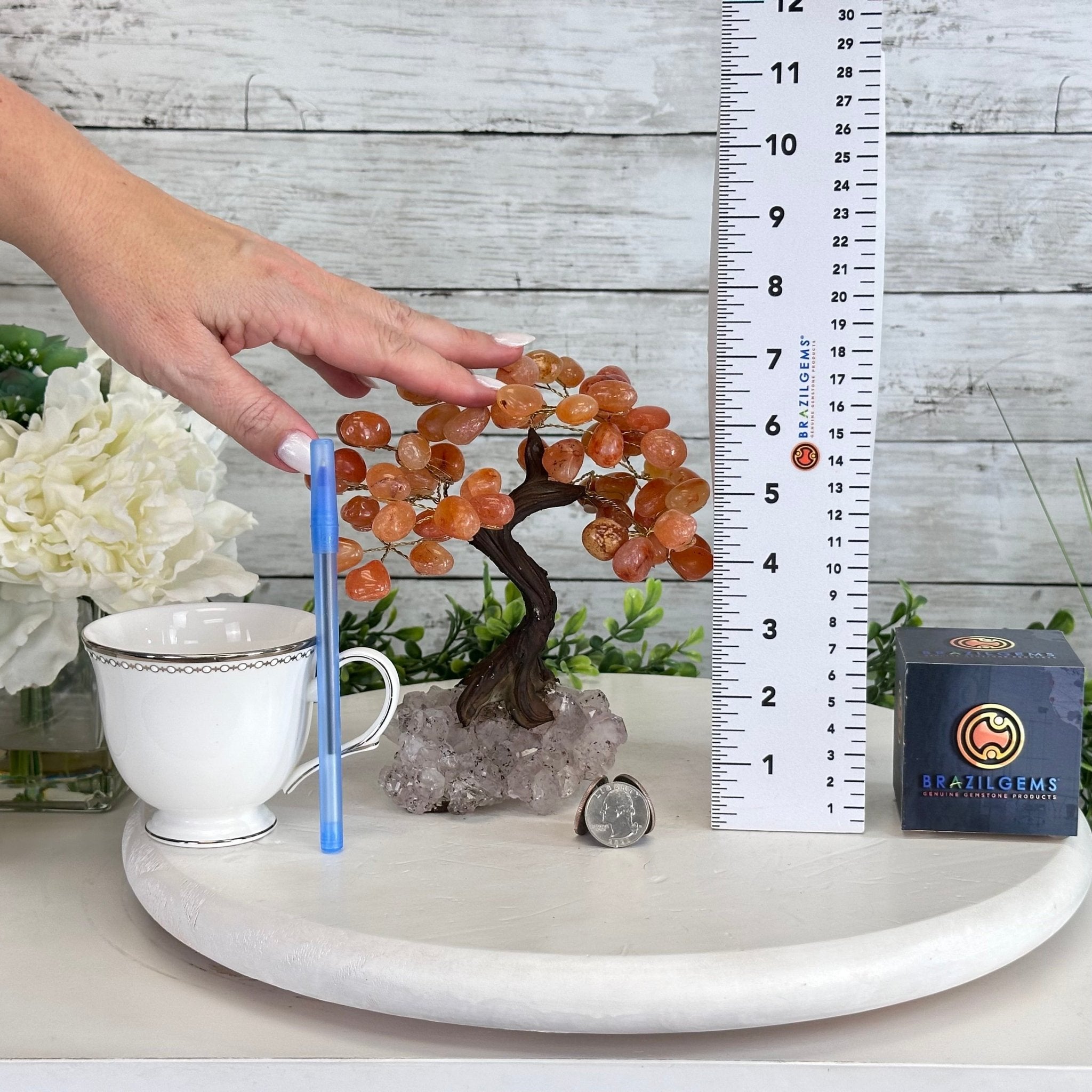 Carnelian 7" Tall Handmade Gemstone Tree on a Crystal base, 60 Gems #5402CARN - Brazil GemsBrazil GemsCarnelian 7" Tall Handmade Gemstone Tree on a Crystal base, 60 Gems #5402CARNGemstone Trees5402CARN