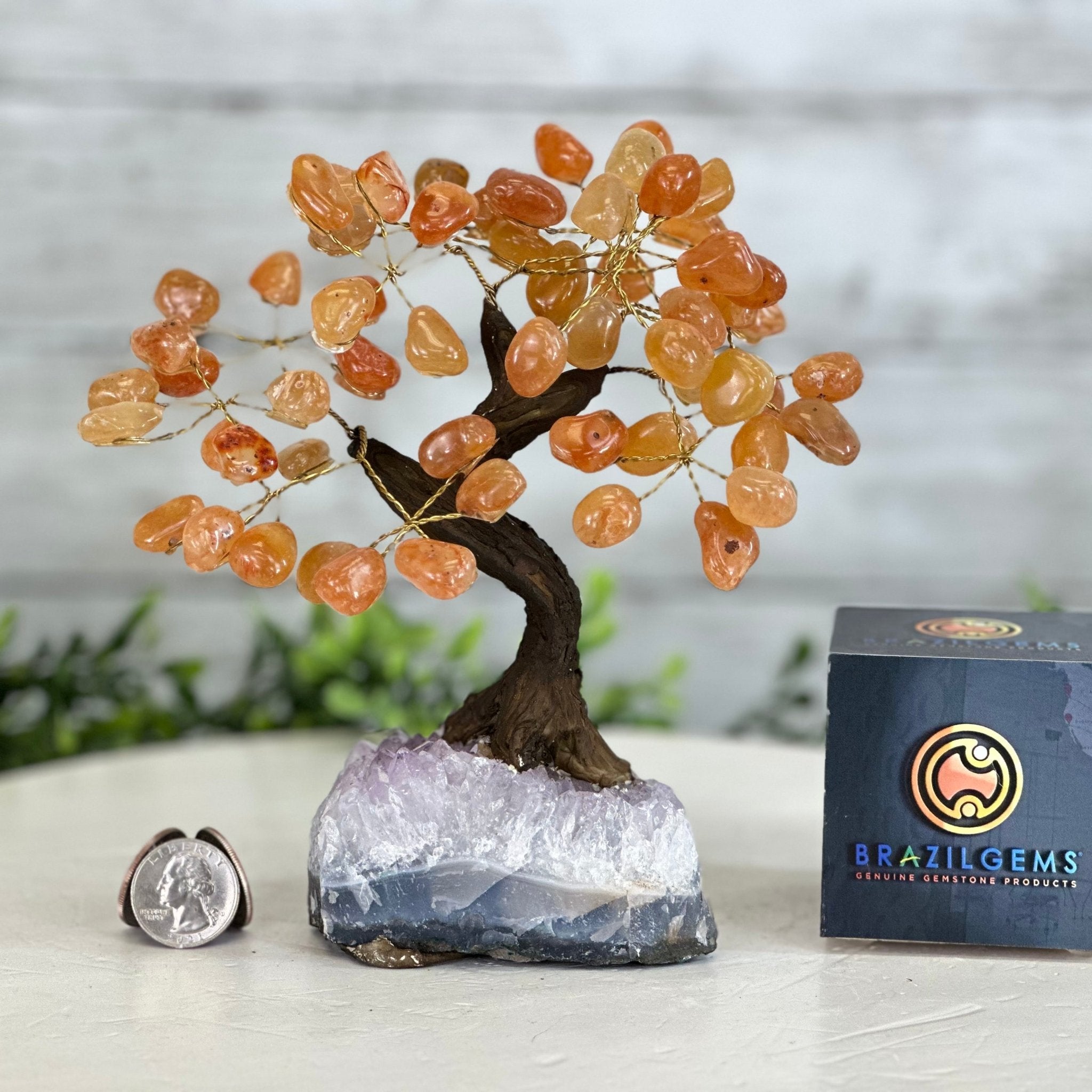 Carnelian 7" Tall Handmade Gemstone Tree on a Crystal base, 60 Gems #5402CARN - Brazil GemsBrazil GemsCarnelian 7" Tall Handmade Gemstone Tree on a Crystal base, 60 Gems #5402CARNGemstone Trees5402CARN