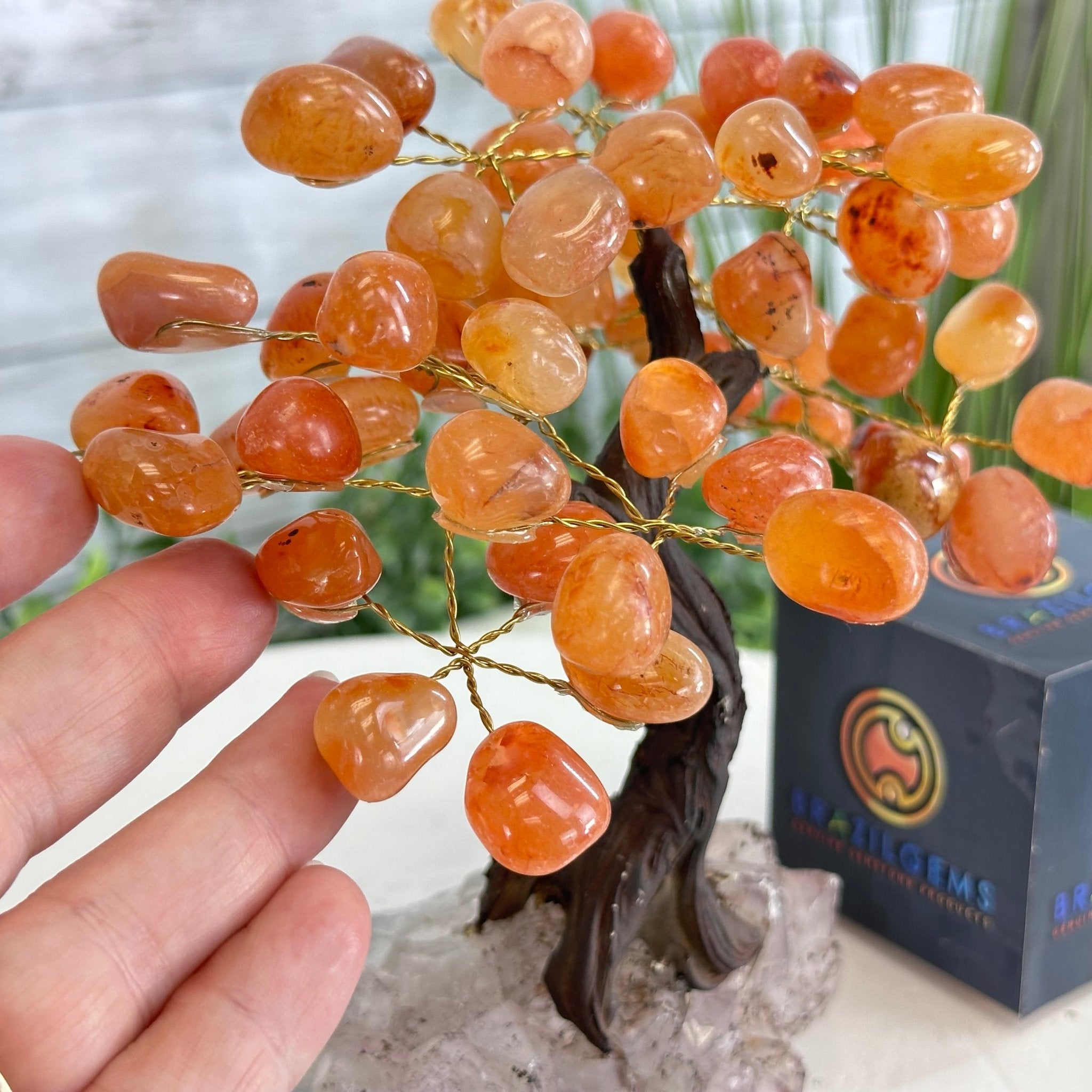Carnelian 7" Tall Handmade Gemstone Tree on a Crystal base, 60 Gems #5402CARN - Brazil GemsBrazil GemsCarnelian 7" Tall Handmade Gemstone Tree on a Crystal base, 60 Gems #5402CARNGemstone Trees5402CARN