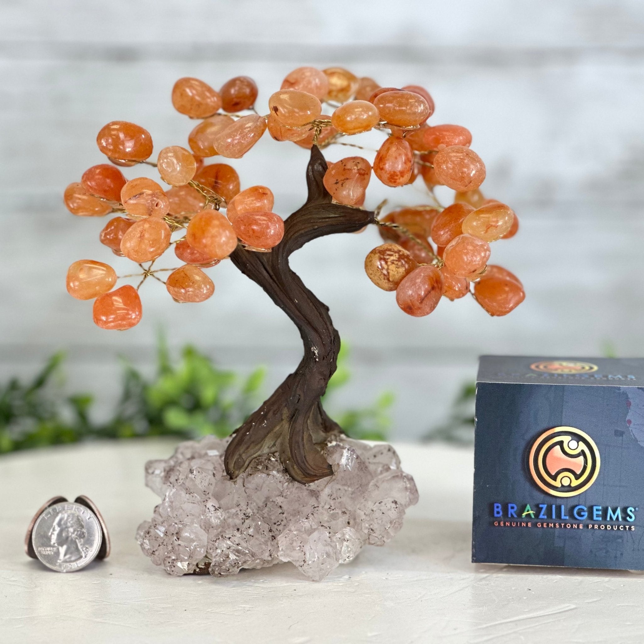 Carnelian 7" Tall Handmade Gemstone Tree on a Crystal base, 60 Gems #5402CARN - Brazil GemsBrazil GemsCarnelian 7" Tall Handmade Gemstone Tree on a Crystal base, 60 Gems #5402CARNGemstone Trees5402CARN