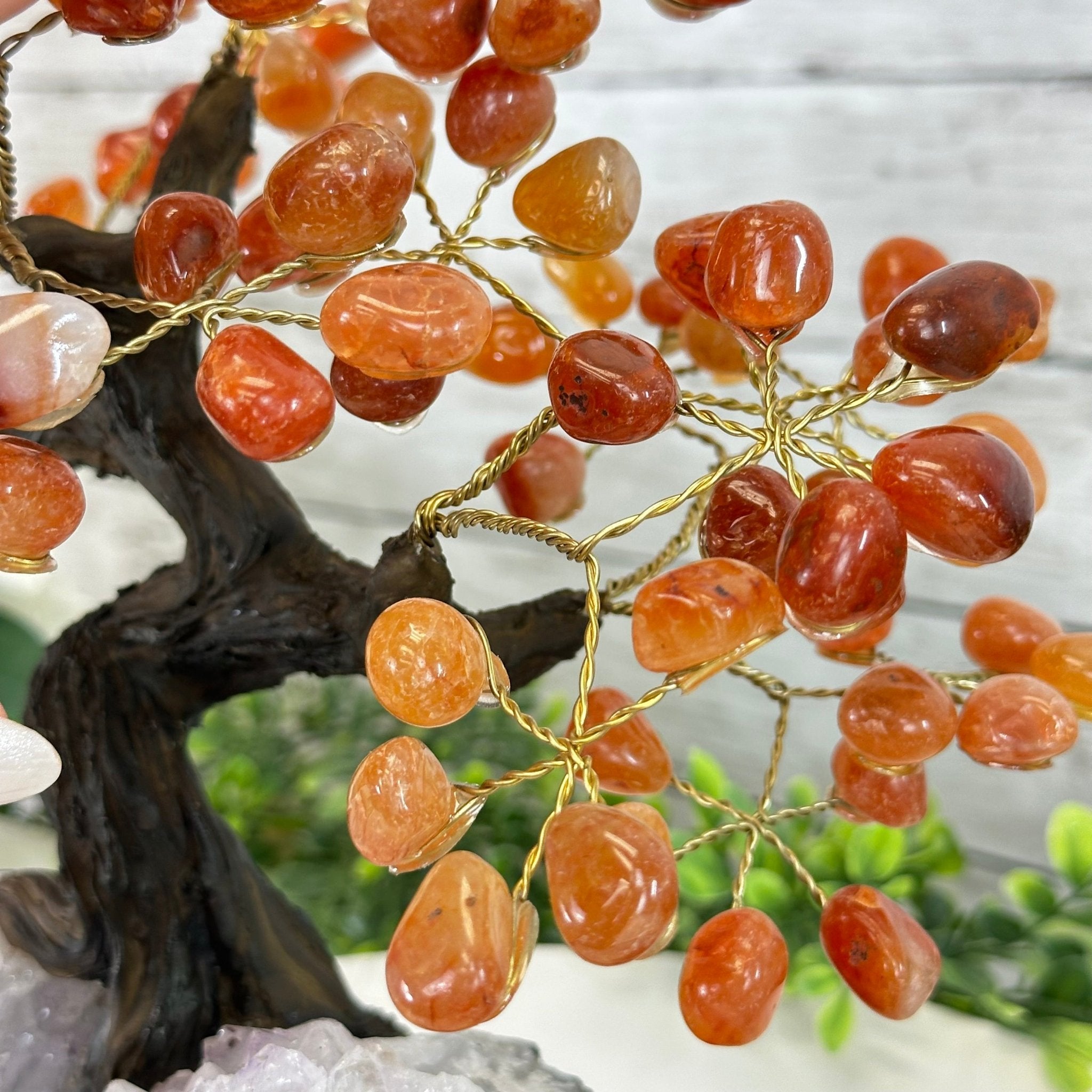 Carnelian 9" Tall Handmade Gemstone Tree on a Crystal base, 120 Gems #5403CARN - Brazil GemsBrazil GemsCarnelian 9" Tall Handmade Gemstone Tree on a Crystal base, 120 Gems #5403CARNGemstone Trees5403CARN
