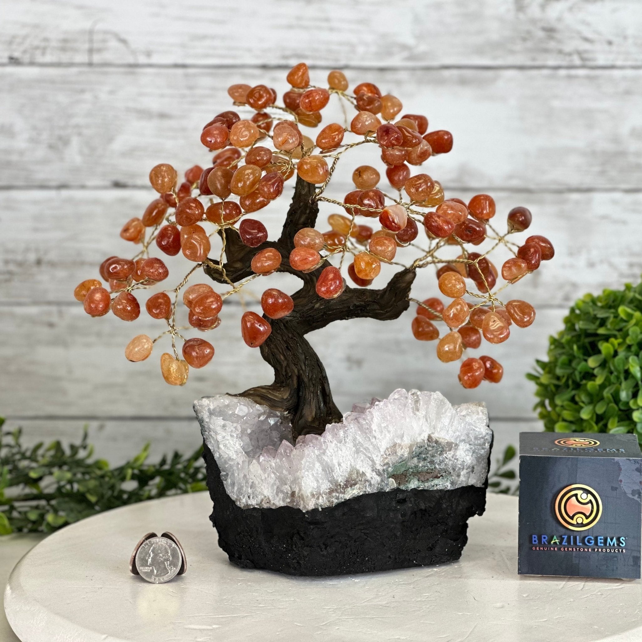Carnelian 9" Tall Handmade Gemstone Tree on a Crystal base, 120 Gems #5403CARN - Brazil GemsBrazil GemsCarnelian 9" Tall Handmade Gemstone Tree on a Crystal base, 120 Gems #5403CARNGemstone Trees5403CARN
