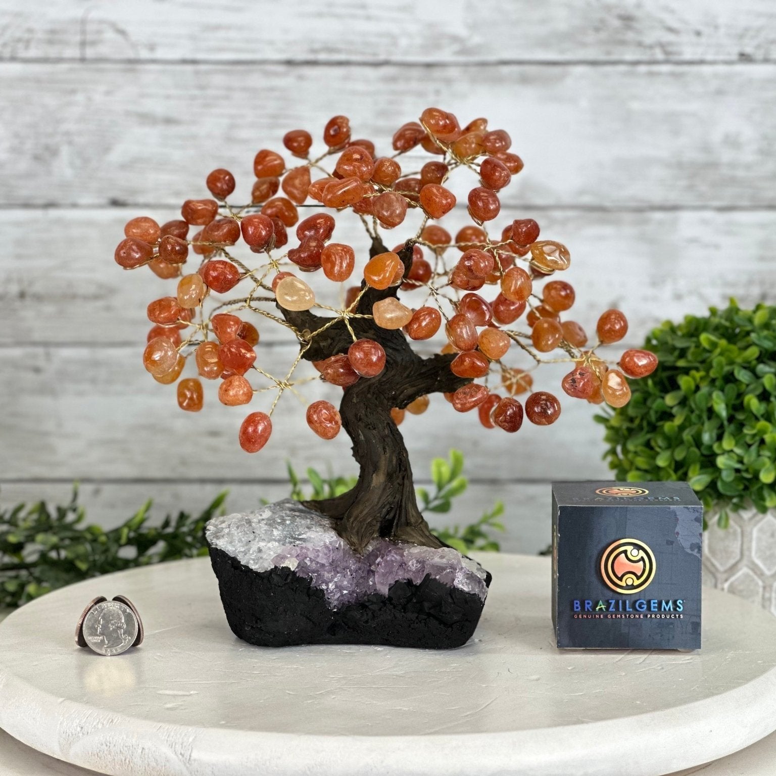 Carnelian 9" Tall Handmade Gemstone Tree on a Crystal base, 120 Gems #5403CARN - Brazil GemsBrazil GemsCarnelian 9" Tall Handmade Gemstone Tree on a Crystal base, 120 Gems #5403CARNGemstone Trees5403CARN