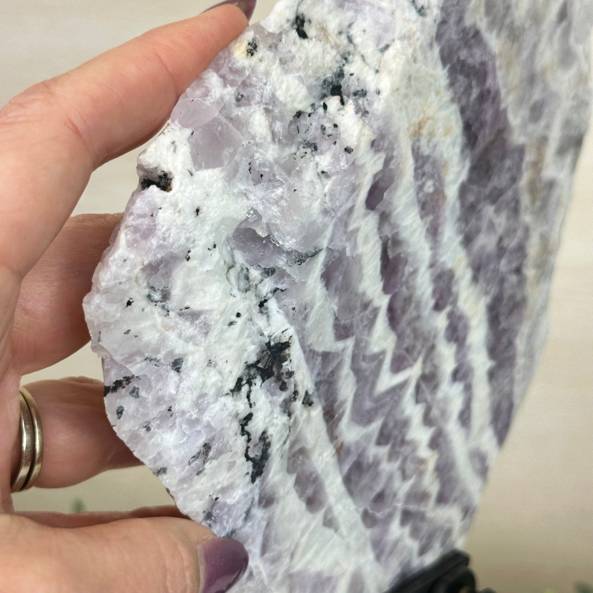 Chevron Amethyst Crystal Slice on a Stand, 4.2 lbs & 12.8" Tall #5621AC - 004 - Brazil GemsBrazil GemsChevron Amethyst Crystal Slice on a Stand, 4.2 lbs & 12.8" Tall #5621AC - 004Slices on Fixed Bases5621AC - 004