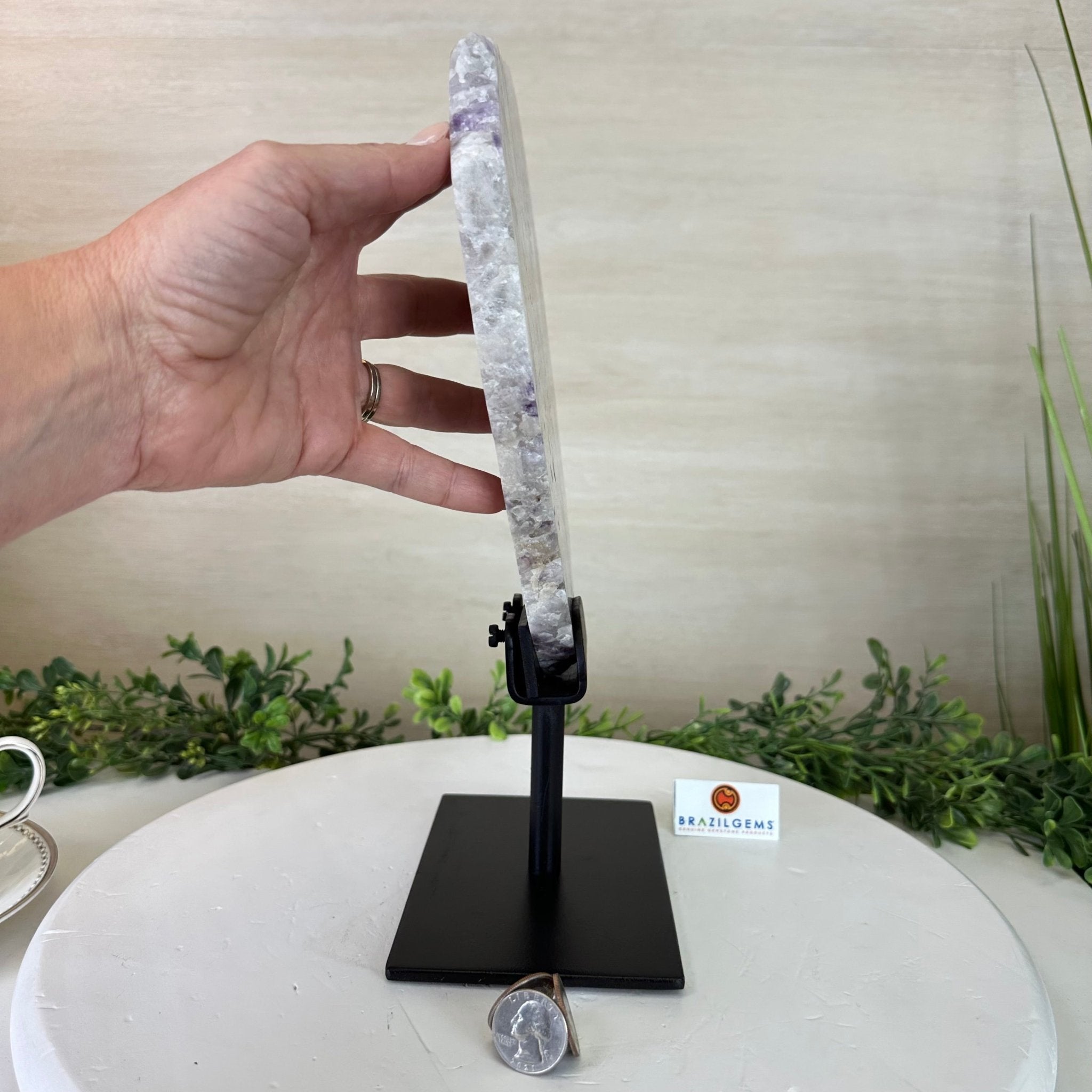 Chevron Amethyst Crystal Slice on a Stand, 4.6 lbs & 12.7" Tall #5621AC - 011 - Brazil GemsBrazil GemsChevron Amethyst Crystal Slice on a Stand, 4.6 lbs & 12.7" Tall #5621AC - 011Slices on Fixed Bases5621AC - 011