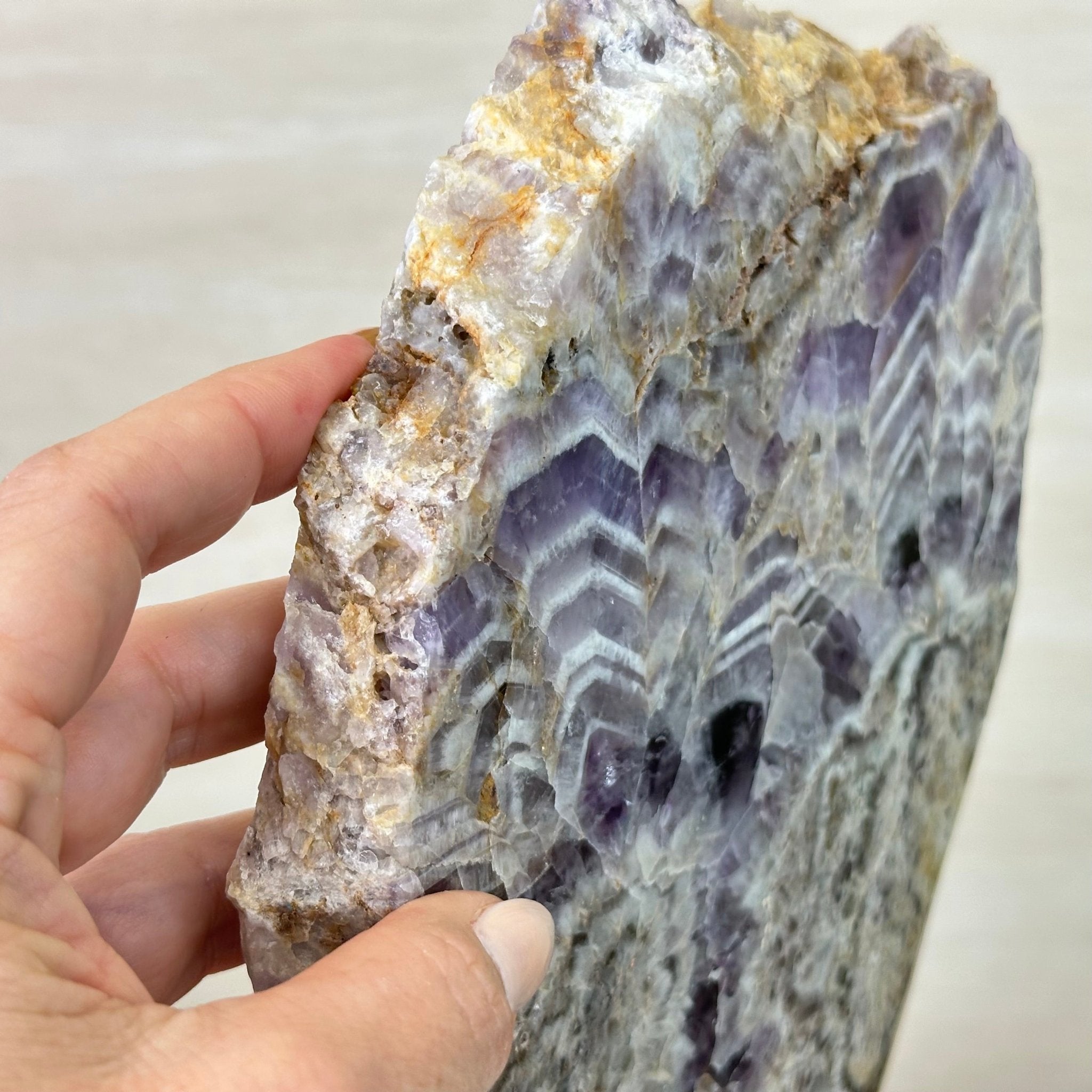 Chevron Amethyst Crystal Slice on a Stand, 4.9 lbs & 13.2" Tall #5621AC - 015 - Brazil GemsBrazil GemsChevron Amethyst Crystal Slice on a Stand, 4.9 lbs & 13.2" Tall #5621AC - 015Slices on Fixed Bases5621AC - 015