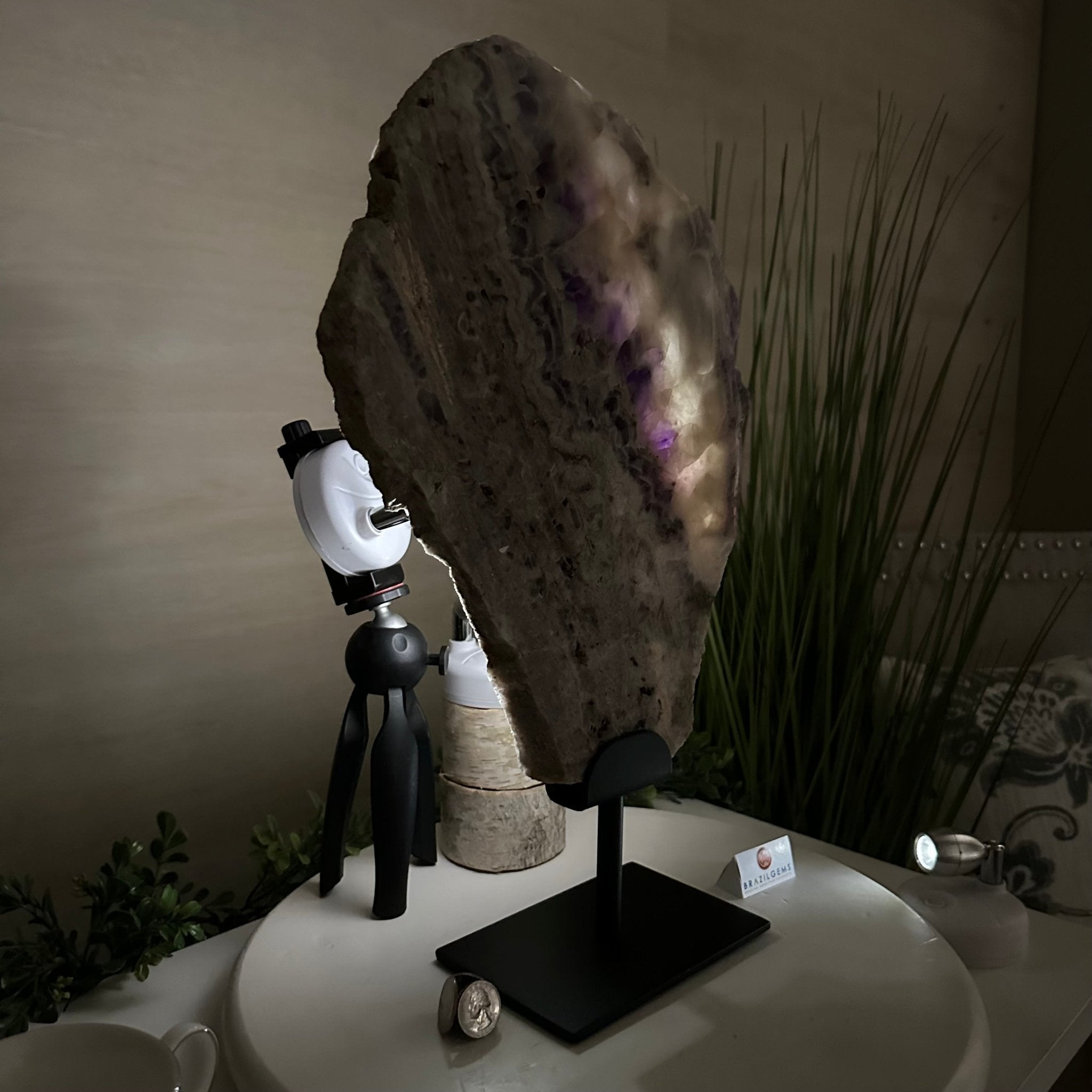 Chevron Amethyst Crystal Slice on a Stand, 9 lbs & 17.5" Tall #5621AC - 019 - Brazil GemsBrazil GemsChevron Amethyst Crystal Slice on a Stand, 9 lbs & 17.5" Tall #5621AC - 019Slices on Fixed Bases5621AC - 019