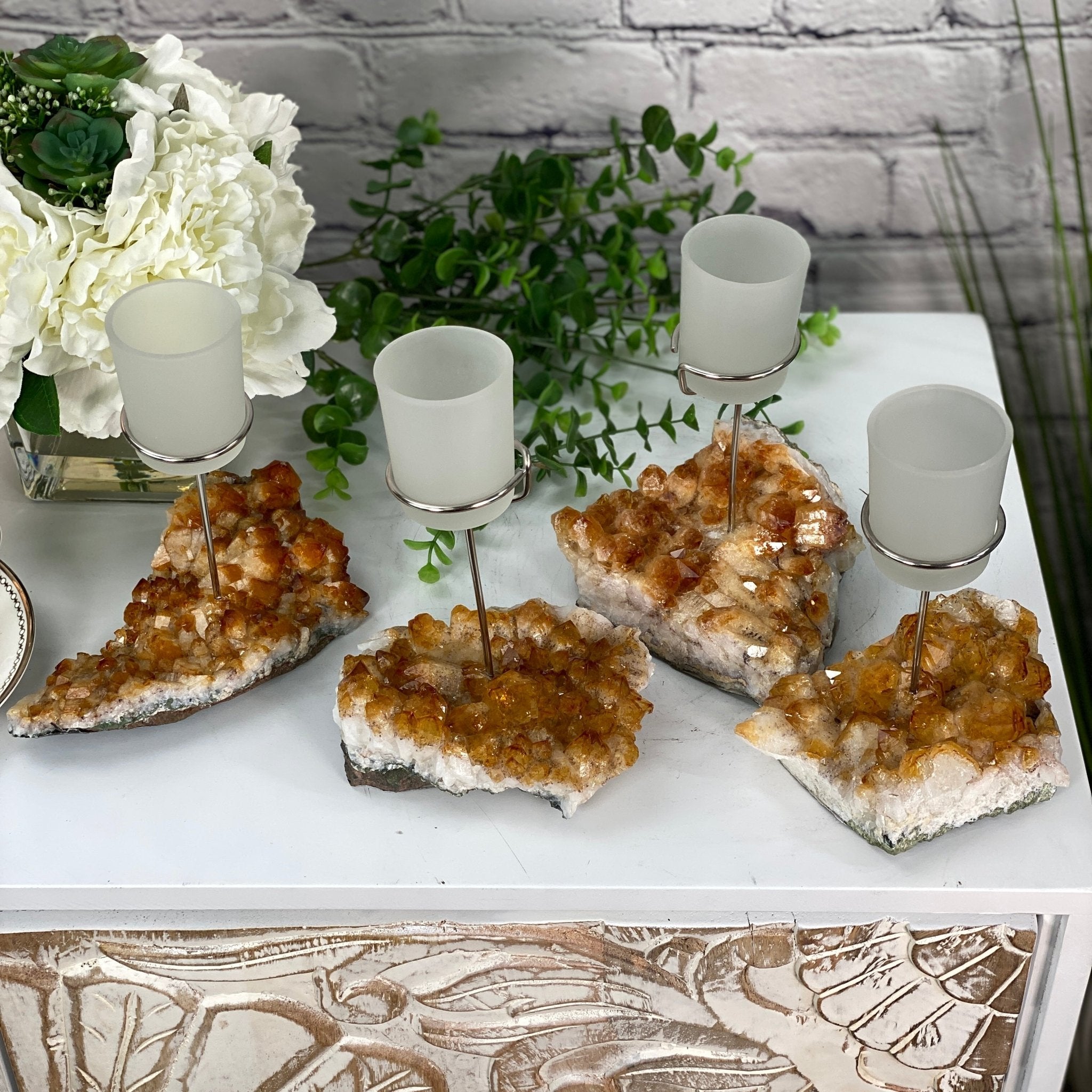 Citrine Cluster Votive Candleholder, ~7.5" tall Model #5557CITR by Brazil Gems - Brazil GemsBrazil GemsCitrine Cluster Votive Candleholder, ~7.5" tall Model #5557CITR by Brazil GemsCandleholders5557CITR