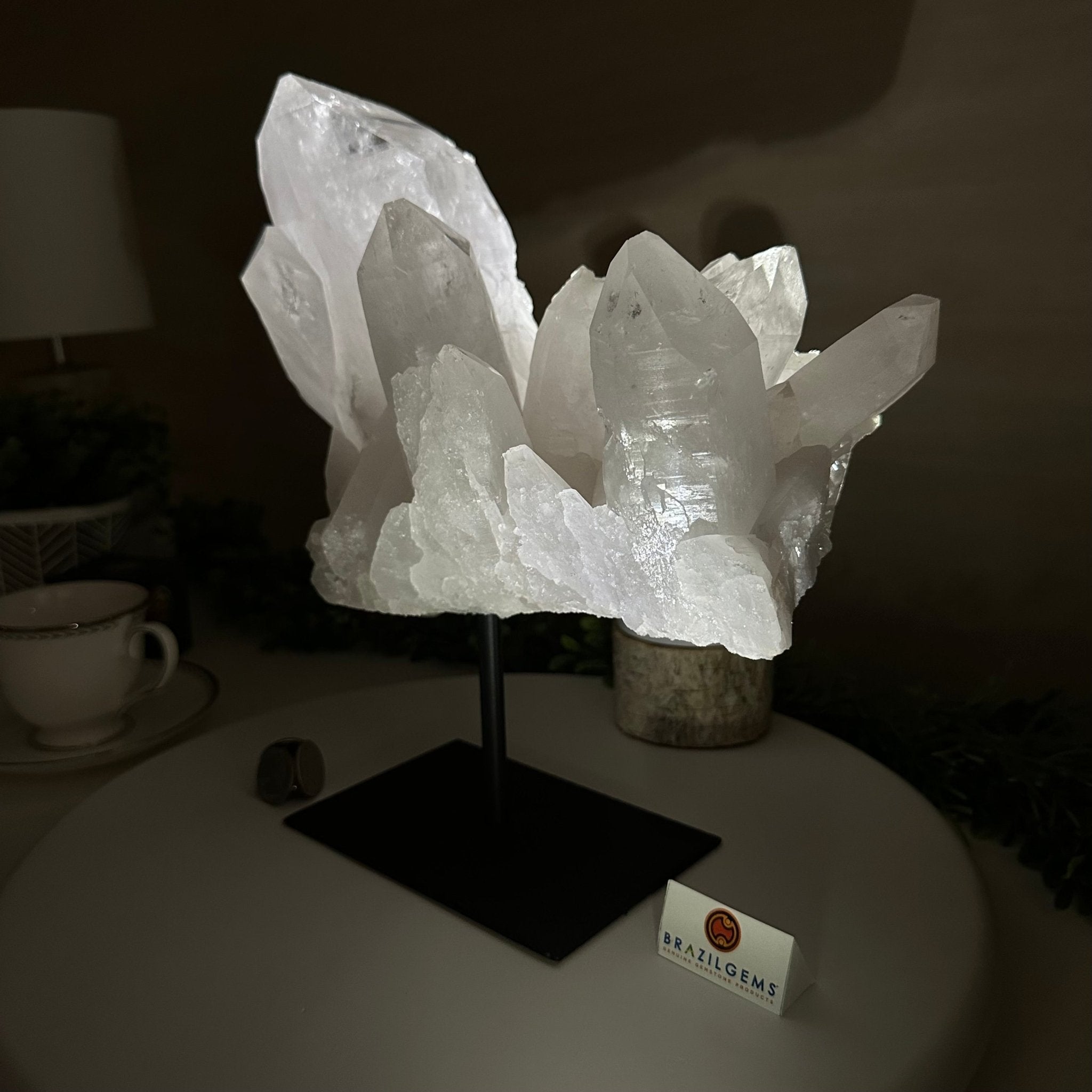 Clear Quartz Crystal Point on a Metal Stand, 13.6 lbs & 11.6" Tall #3122CQ - 037 - Brazil GemsBrazil GemsClear Quartz Crystal Point on a Metal Stand, 13.6 lbs & 11.6" Tall #3122CQ - 037Crystal Points3122CQ - 037