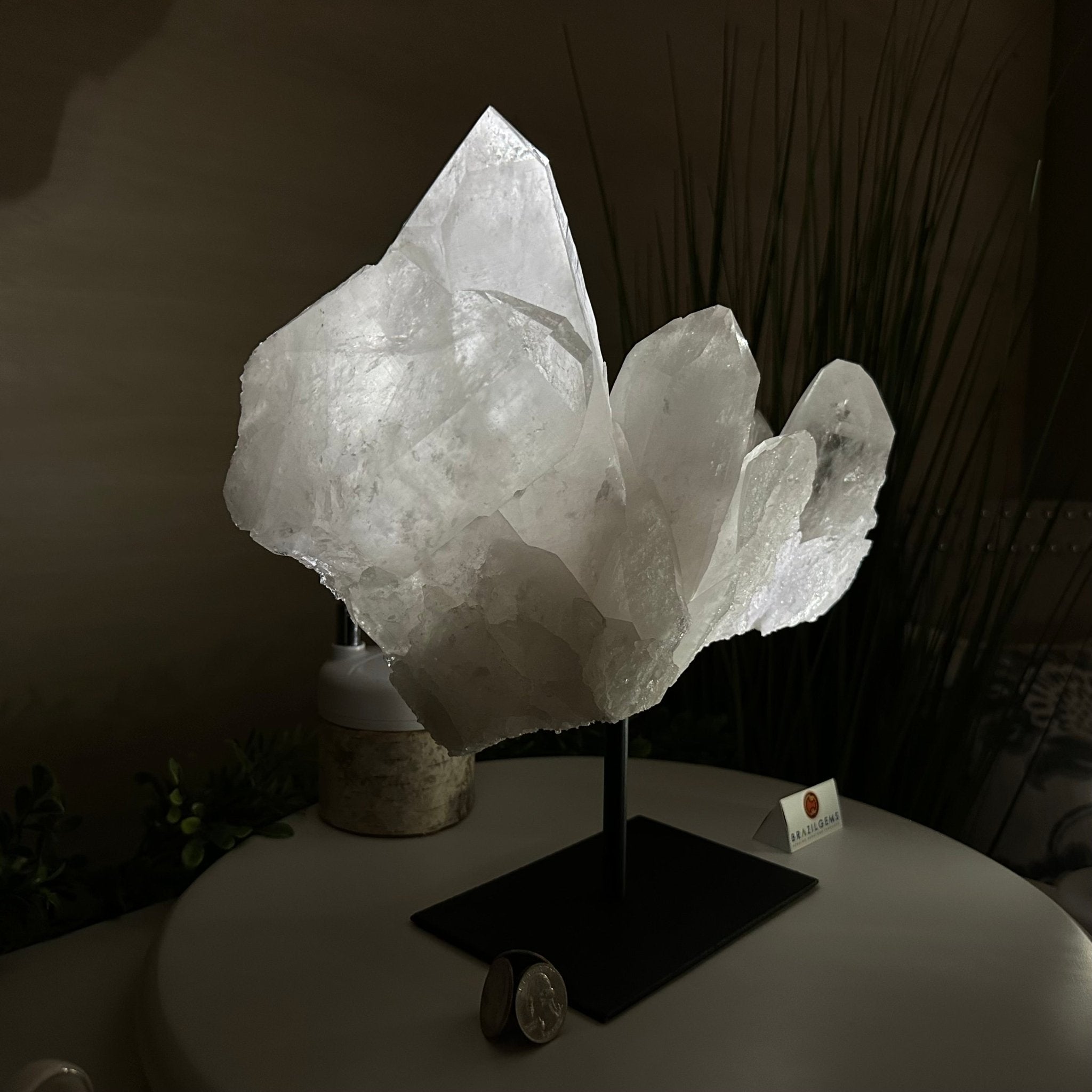 Clear Quartz Crystal Point on a Metal Stand, 13.6 lbs & 11.6" Tall #3122CQ - 037 - Brazil GemsBrazil GemsClear Quartz Crystal Point on a Metal Stand, 13.6 lbs & 11.6" Tall #3122CQ - 037Crystal Points3122CQ - 037
