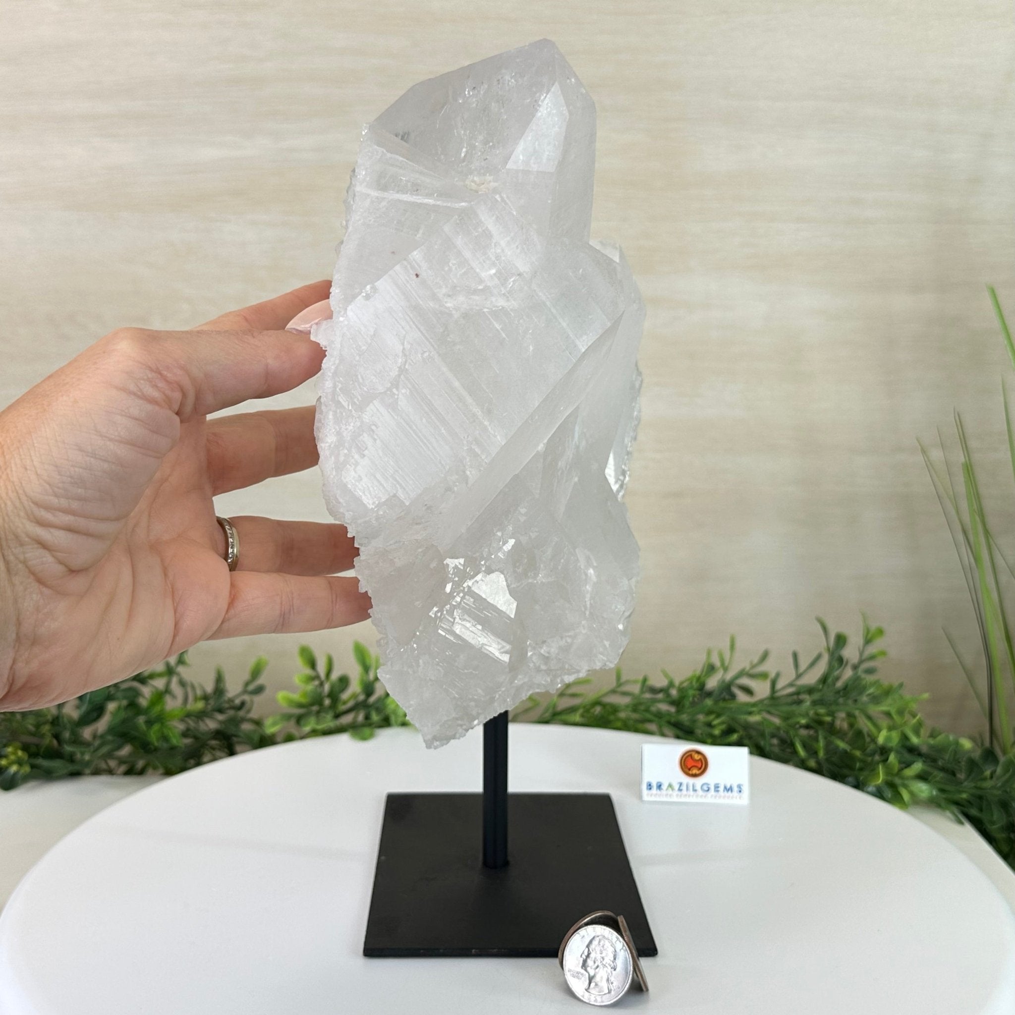 Clear Quartz Crystal Point on a Metal Stand, 13.6 lbs & 11.6" Tall #3122CQ - 037 - Brazil GemsBrazil GemsClear Quartz Crystal Point on a Metal Stand, 13.6 lbs & 11.6" Tall #3122CQ - 037Crystal Points3122CQ - 037