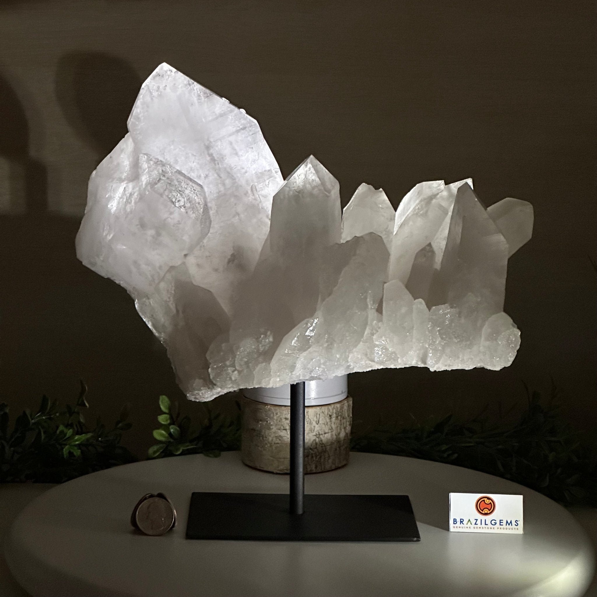 Clear Quartz Crystal Point on a Metal Stand, 13.6 lbs & 11.6" Tall #3122CQ - 037 - Brazil GemsBrazil GemsClear Quartz Crystal Point on a Metal Stand, 13.6 lbs & 11.6" Tall #3122CQ - 037Crystal Points3122CQ - 037