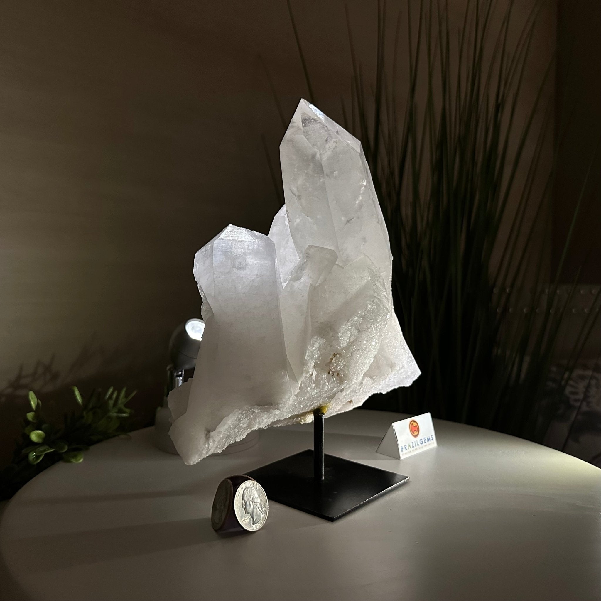 Clear Quartz Crystal Point on a Metal Stand, 5.9 lbs & 8.6" Tall #3122CQ - 035 - Brazil GemsBrazil GemsClear Quartz Crystal Point on a Metal Stand, 5.9 lbs & 8.6" Tall #3122CQ - 035Crystal Points3122CQ - 035