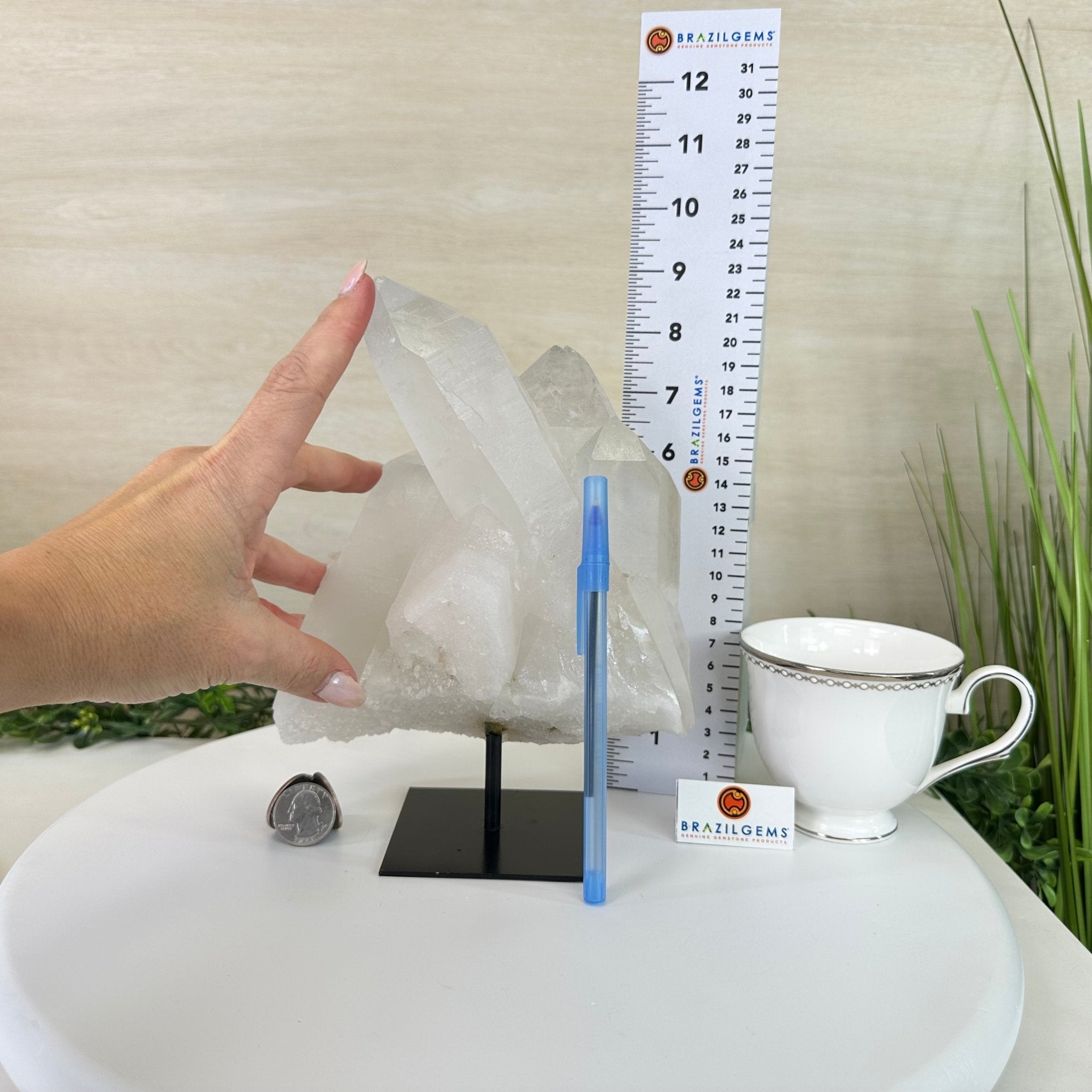 Clear Quartz Crystal Point on a Metal Stand, 5.9 lbs & 8.6" Tall #3122CQ - 035 - Brazil GemsBrazil GemsClear Quartz Crystal Point on a Metal Stand, 5.9 lbs & 8.6" Tall #3122CQ - 035Crystal Points3122CQ - 035