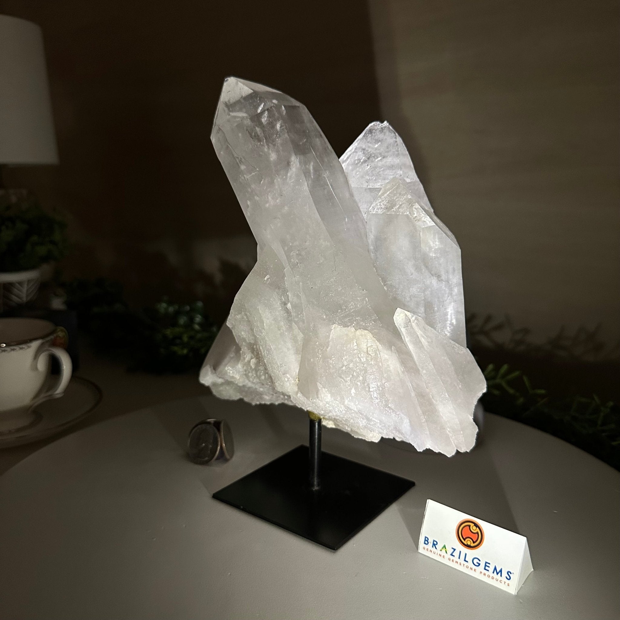 Clear Quartz Crystal Point on a Metal Stand, 5.9 lbs & 8.6" Tall #3122CQ - 035 - Brazil GemsBrazil GemsClear Quartz Crystal Point on a Metal Stand, 5.9 lbs & 8.6" Tall #3122CQ - 035Crystal Points3122CQ - 035