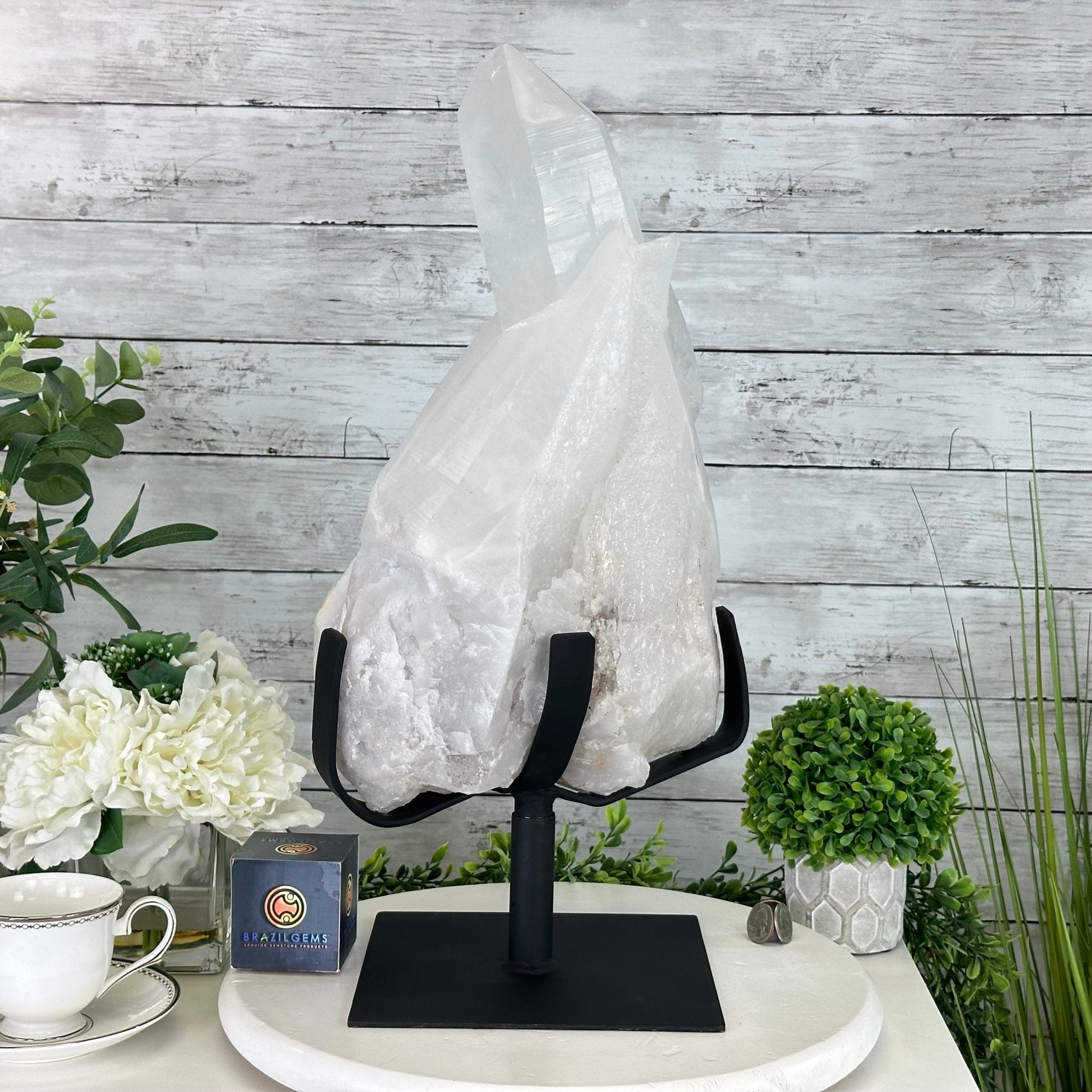 Clear Quartz Crystal Point on Rotating Base, 38.7 lbs & 20.5" Tall #3120CQ-007 - Brazil GemsBrazil GemsClear Quartz Crystal Point on Rotating Base, 38.7 lbs & 20.5" Tall #3120CQ-007Crystal Points3120CQ-007