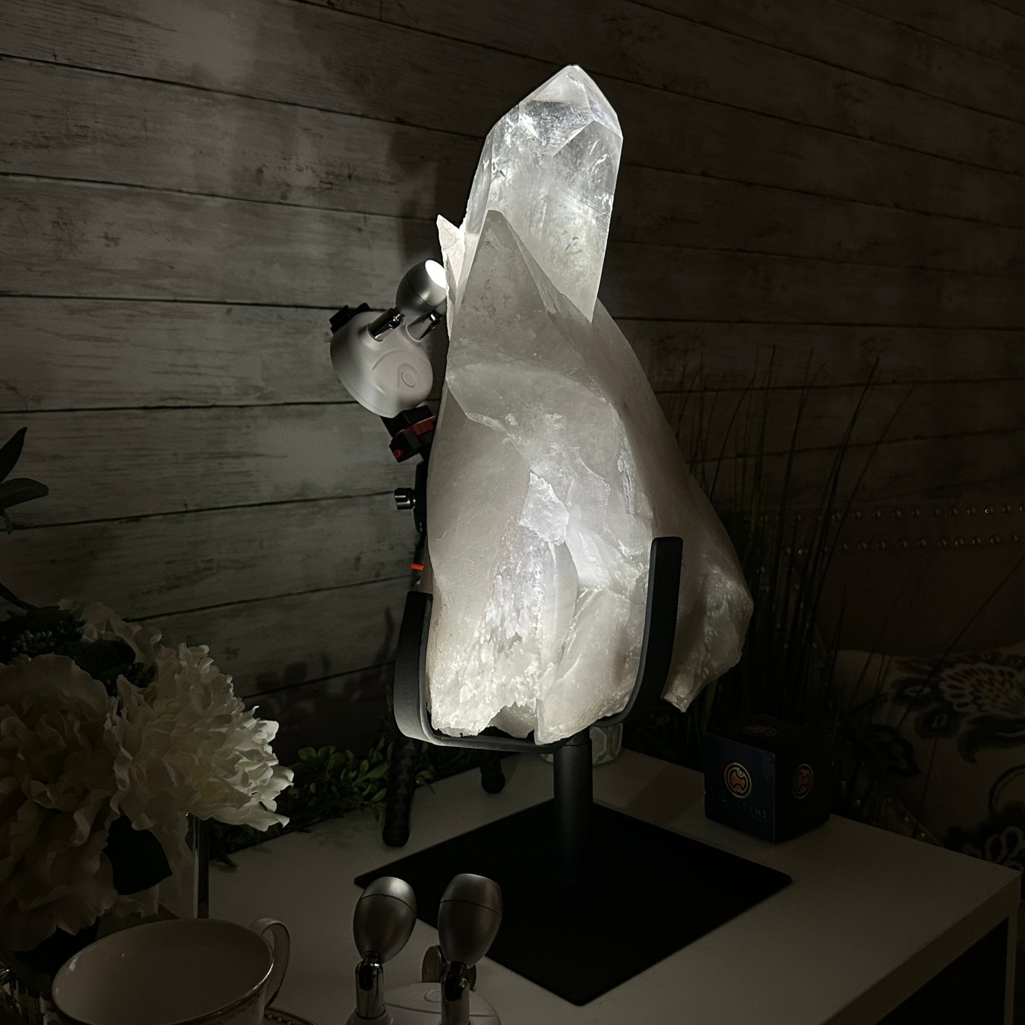 Clear Quartz Crystal Point on Rotating Base, 38.7 lbs & 20.5" Tall #3120CQ-007 - Brazil GemsBrazil GemsClear Quartz Crystal Point on Rotating Base, 38.7 lbs & 20.5" Tall #3120CQ-007Crystal Points3120CQ-007
