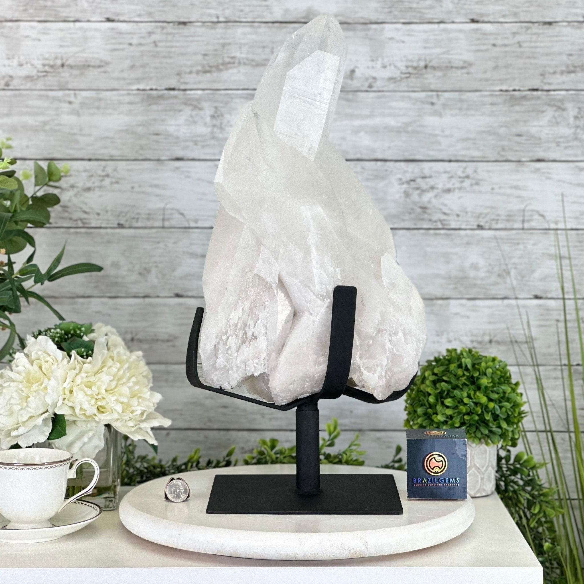 Clear Quartz Crystal Point on Rotating Base, 38.7 lbs & 20.5" Tall #3120CQ-007 - Brazil GemsBrazil GemsClear Quartz Crystal Point on Rotating Base, 38.7 lbs & 20.5" Tall #3120CQ-007Crystal Points3120CQ-007